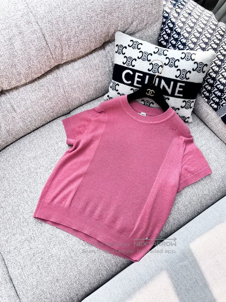Hermes Hermes Pink Cashmere Short-sleeved Knitted Top, Made of Ca Size M / US 6-8 / IT 42-44 - 2 Thumbnail