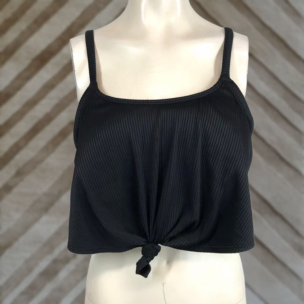 Vintage Cacique Black Ribbed Knot Front Bikini Tankini Swim Top Women 20 Size 3XL / US 20-22 - 1 Thumbnail