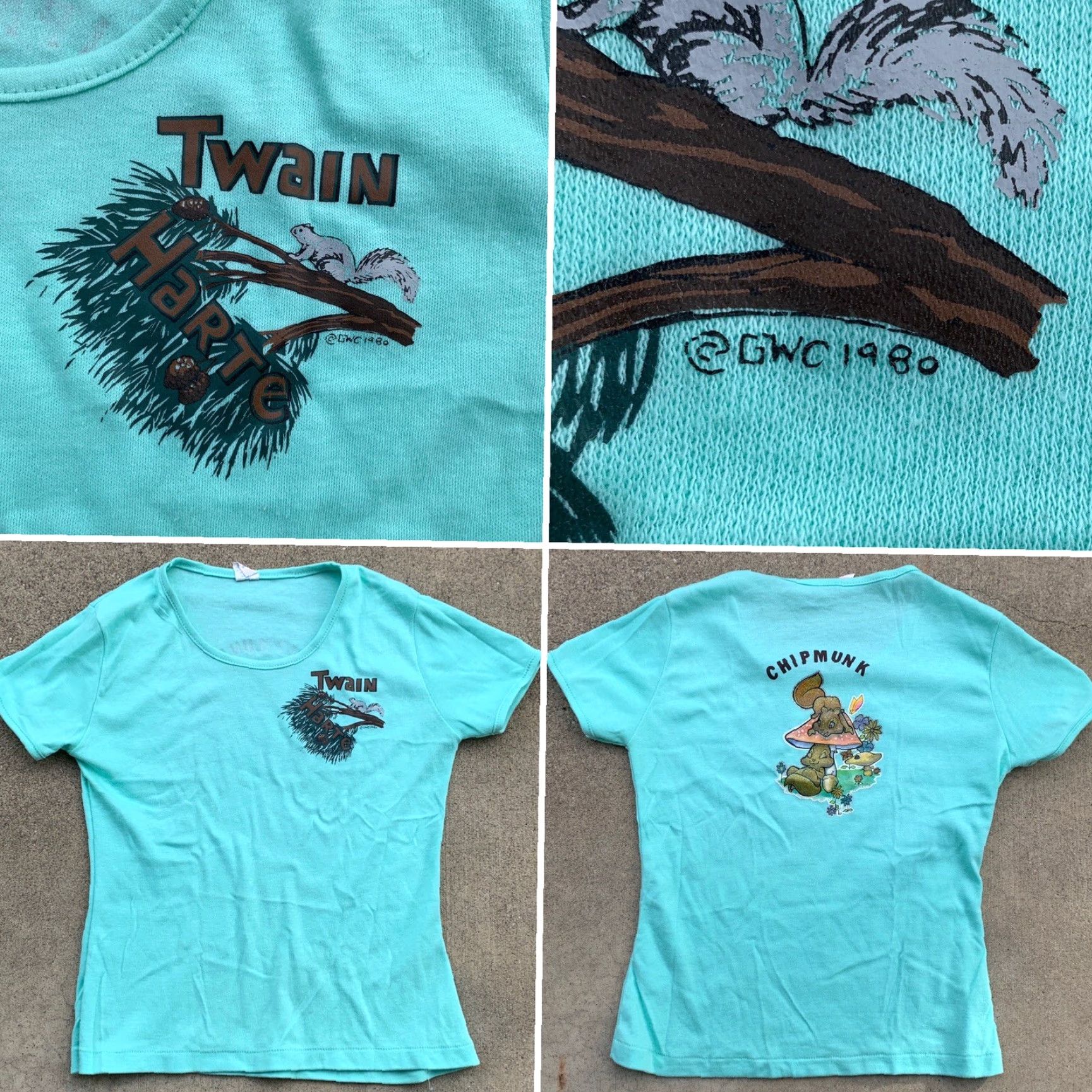 Vintage VINTAGE Twain Harte Chipmunk T Shirt Roach Iron On Back Fun-Tees XL Ladies Green 1980s Shirt Womens Size XL / US 12-14 / IT 48-50 - 3 Thumbnail