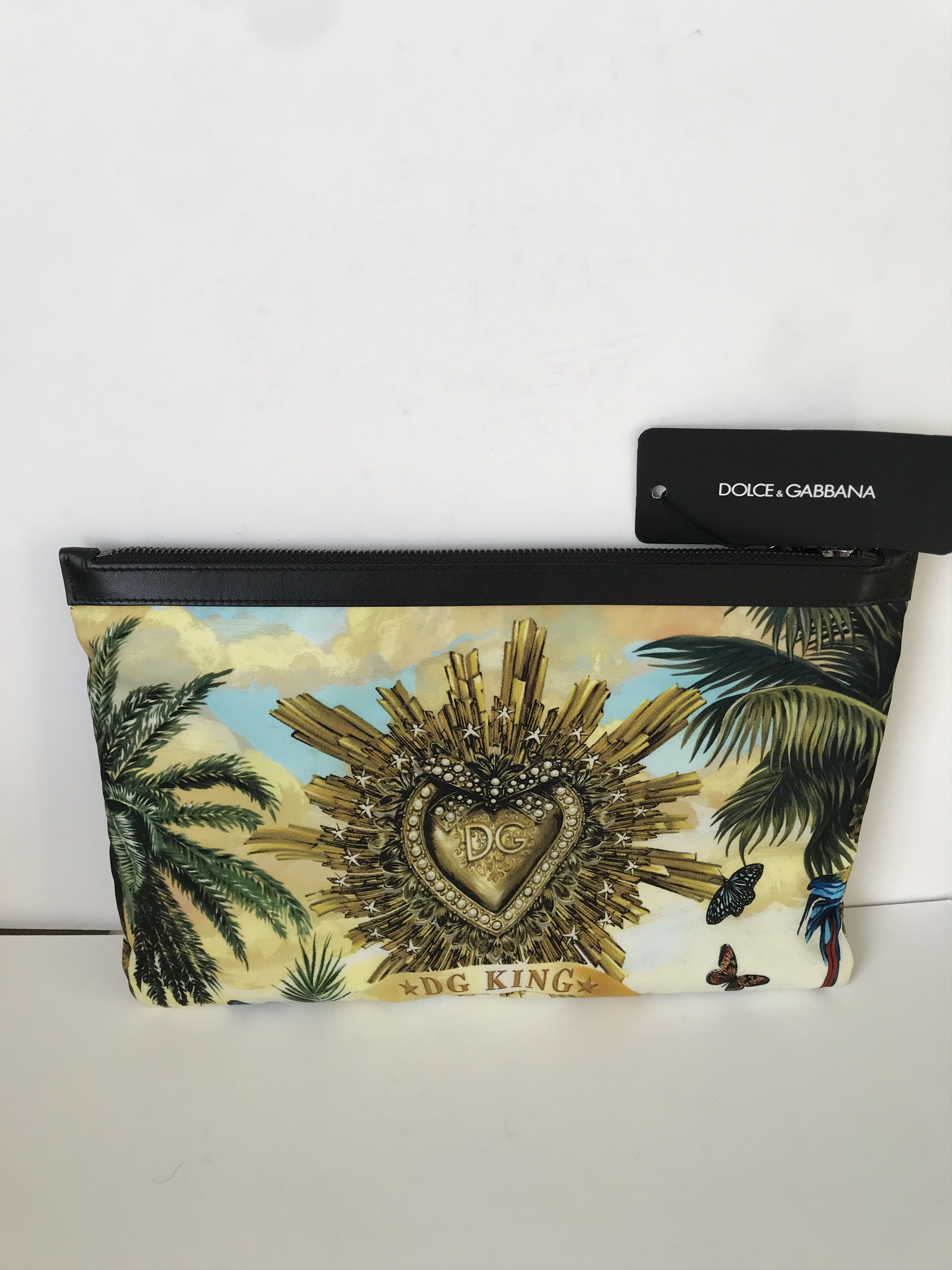 DOLCE&GABBANA DEVOTION leather Heart Ribbon 2way Clutch Shoulder Bag Black Gold Metal main image 0