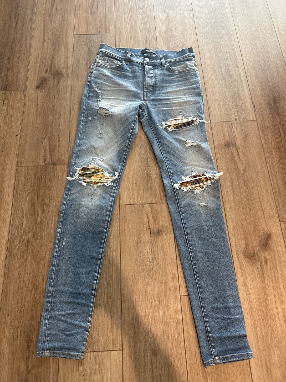 Amiri Amiri MX1 Green Ultra Suede Repair Jeans Aged Black