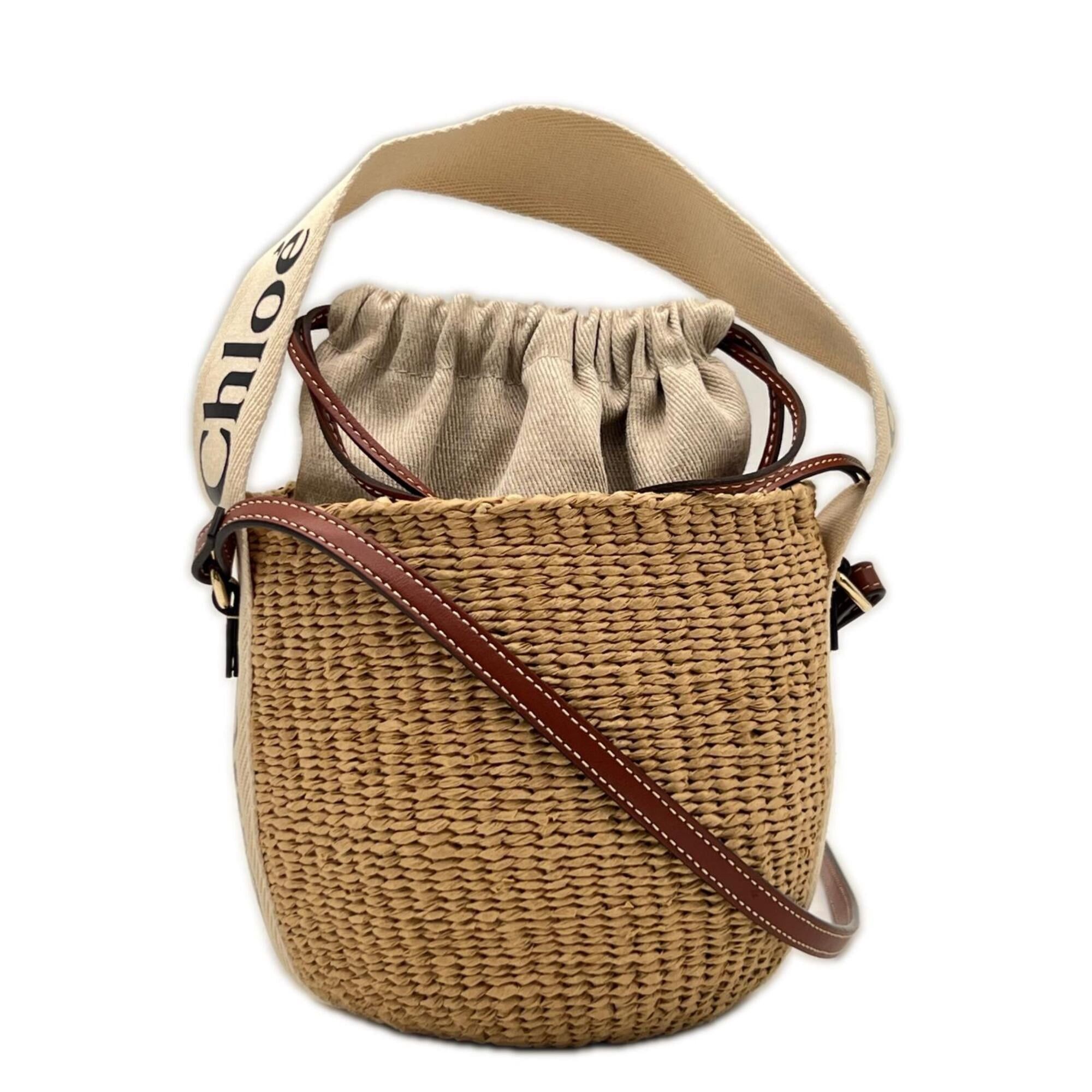 Chloe Chloe Raffia Linen Woody Small Basket Shoulder Bag CHC22SS381G55 Beige Brown Women's Size ONE SIZE - 1 Thumbnail