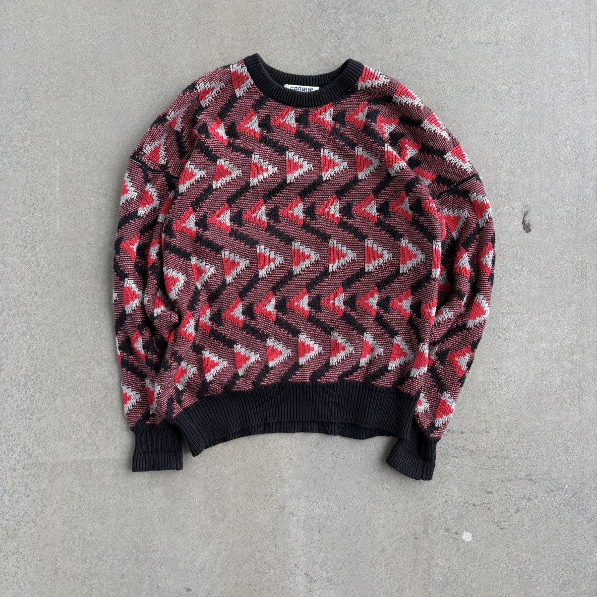 Corbin × Vintage Vintage 80's Red and Black Corbin Sweater 3D Coogi Style Size US L / EU 52-54 / 3 - 1 Thumbnail