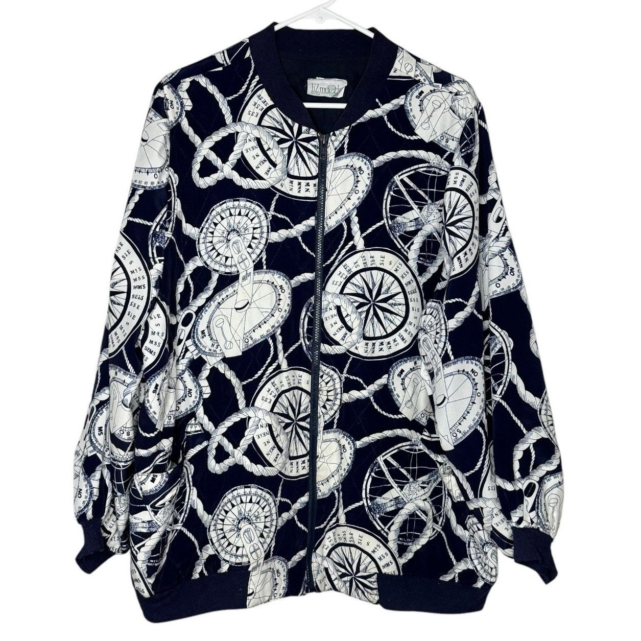Vintage Vtg Liz Moody nautical silk quilt jacket navy white large Size L / US 10 / IT 46 - 1 Thumbnail