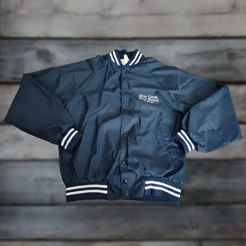 Vintage Vintage 80's Varsity Ringer Jacket Blue Cross Blue Shield Michigan USA Made M Size US M / EU 48-50 / 2 - 1 Thumbnail