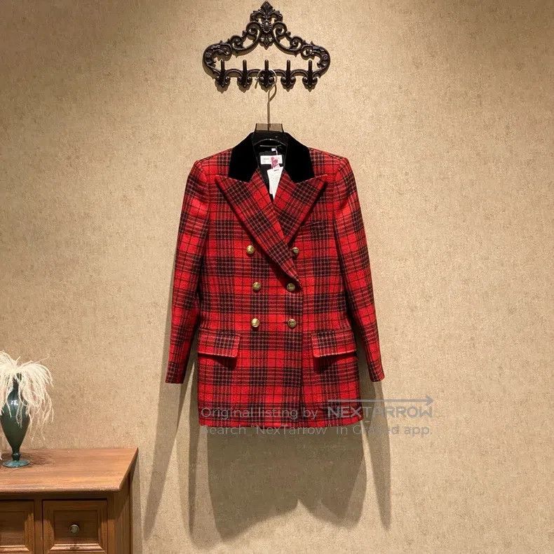 Saint Laurent Paris Saint Laurent Paris Red and Black Plaid Double-Breasted Wo Size XS / US 0-2 / IT 36-38 - 1 Thumbnail
