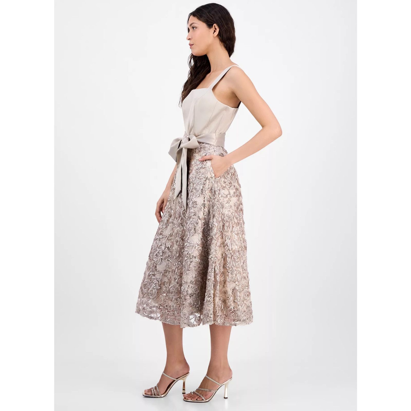 Other Tahari Asl Women's Satin & Soutache Sequin MIDI Dress Size S / US 4 / IT 40 - 1 Thumbnail