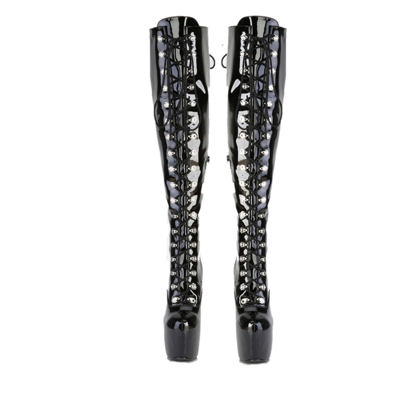 Other Juicy 3015 Black Patent Slim 7" Stiletto Platform Lace Up Ov Size US 11 / IT 41 - 3 Thumbnail