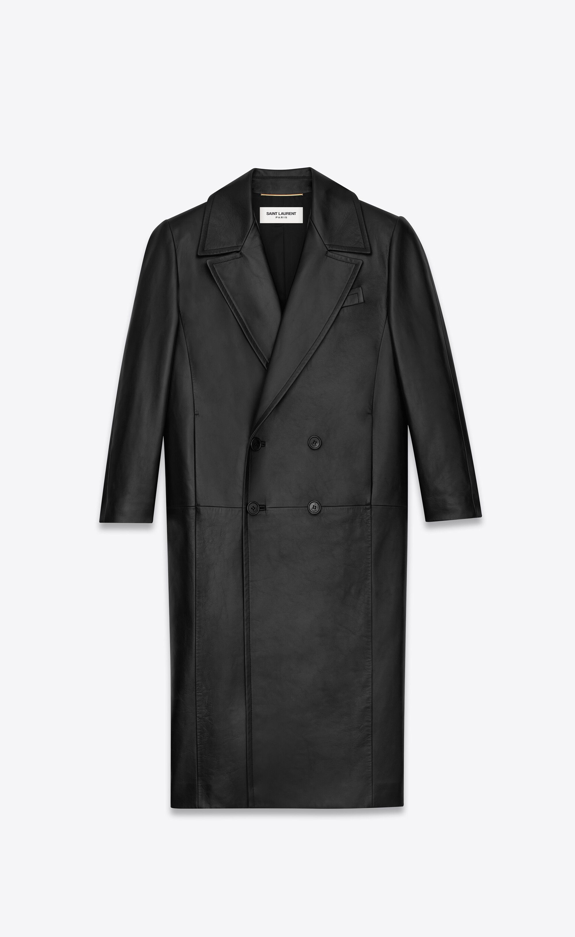 Saint Laurent Paris o1s1wg110125 715339 Long Double-Breasted Coat Lambskin Black Size XS / US 0-2 / IT 36-38 - 1 Thumbnail