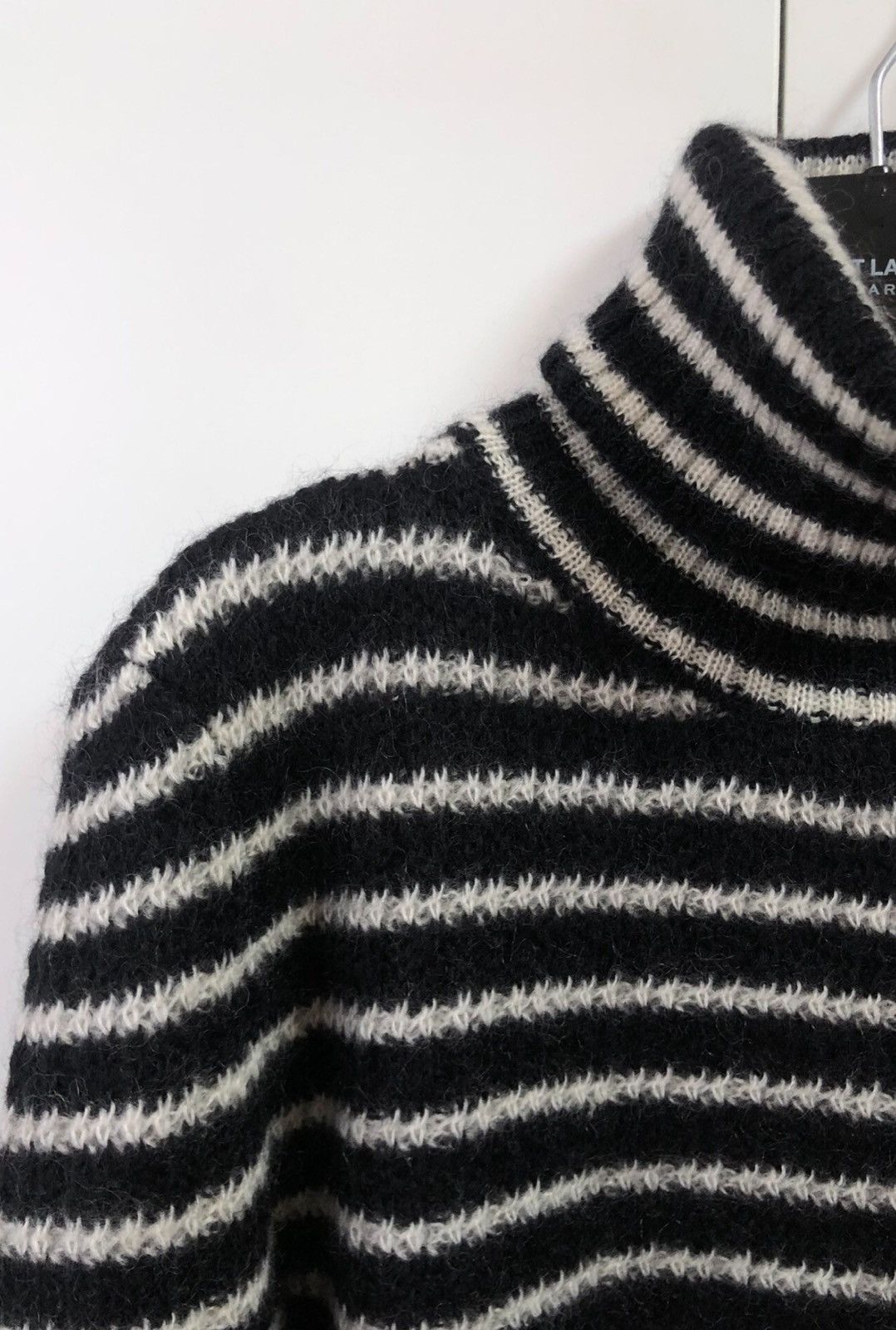 Saint Laurent Paris Saint Laurent Black & White Striped High-Neck Mohair Knit Size US L / EU 52-54 / 3 - 4 Thumbnail