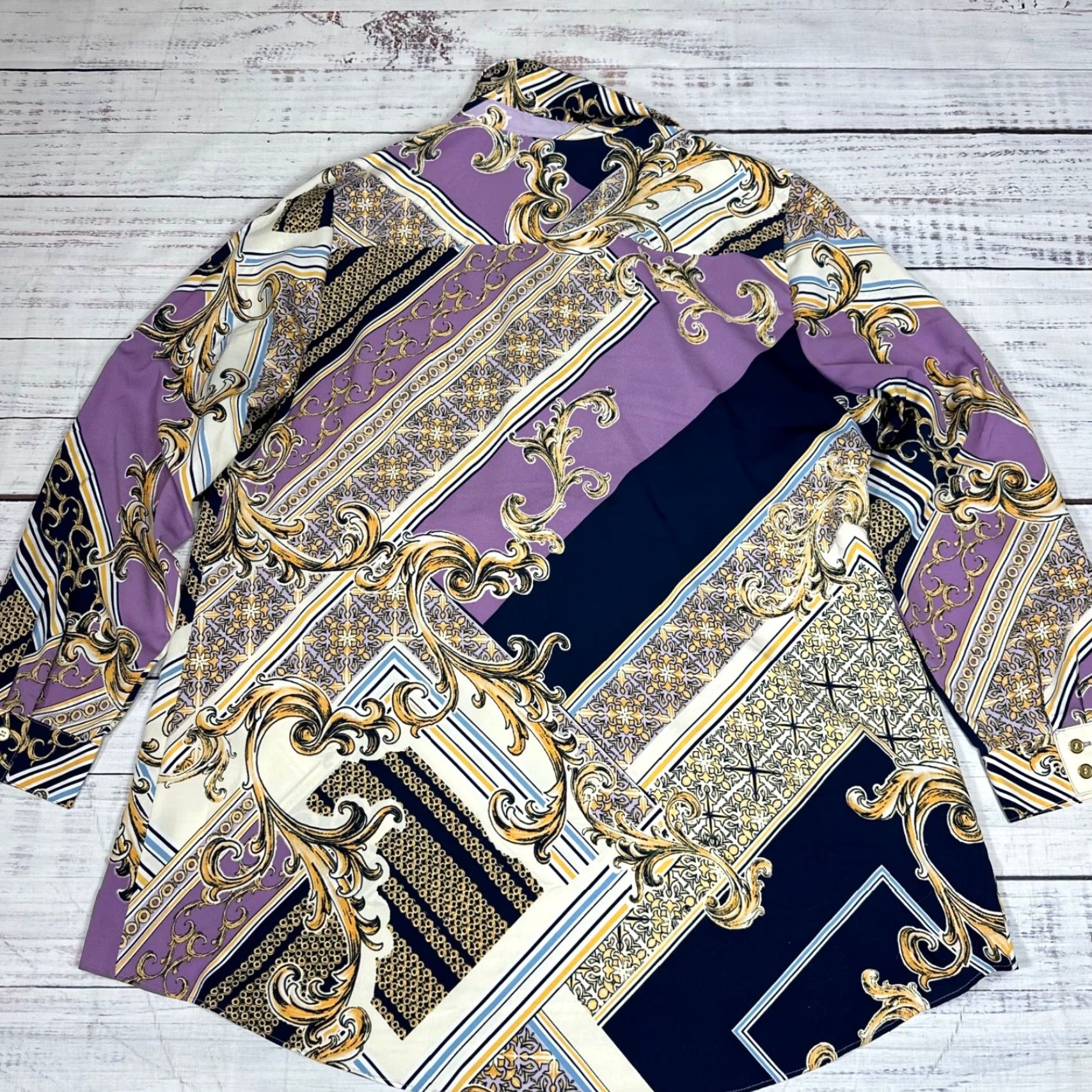 Vintage Chico's Blouse Shirt Tunic Long Sleeve Purple Print Collar Sz Large Womens L Size L / US 10 / IT 46 - 4 Thumbnail