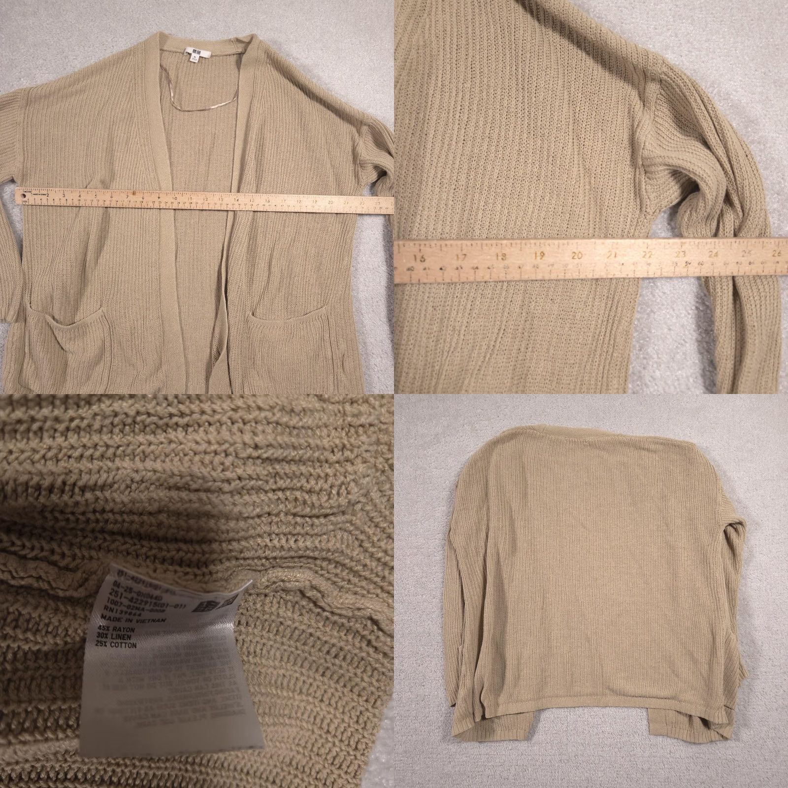 Uniqlo Uniqlo Cardigan Sweater Womens XL Beige Open Front Knit Pockets Linen Blend Shirt Adult XL Beige Knit Pockets V-Neck Open Front Womens Size XL / US 12-14 / IT 48-50 - 8 Thumbnail