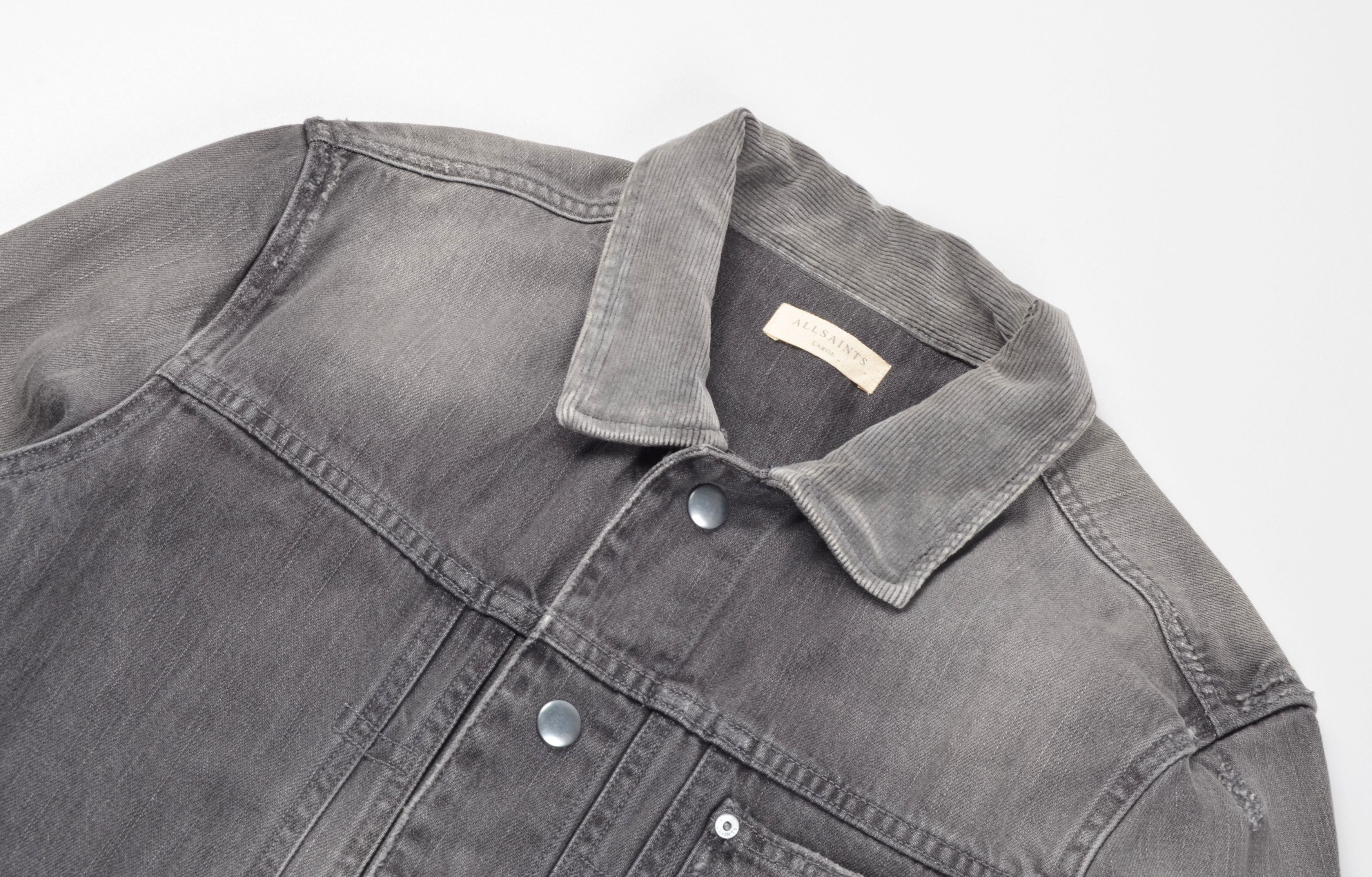 Allsaints Allsaints Distressed Faded Grunge Gray Denim Jacket Size US L / EU 52-54 / 3 - 3 Thumbnail