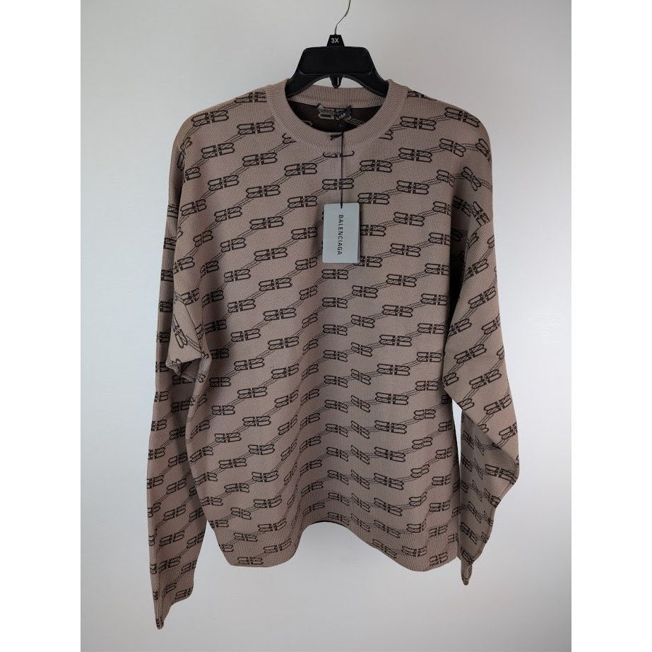 Balenciaga o1rshd1 Monogram Crewneck Sweater in Beige/Brown Size US XL / EU 56 / 4 - 2 Thumbnail
