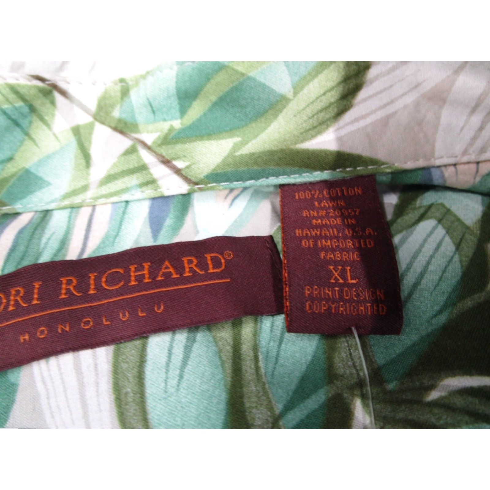 Tori Richard Shirt Men XL Green Floral Button Up Hawaiian Cotton Lawn