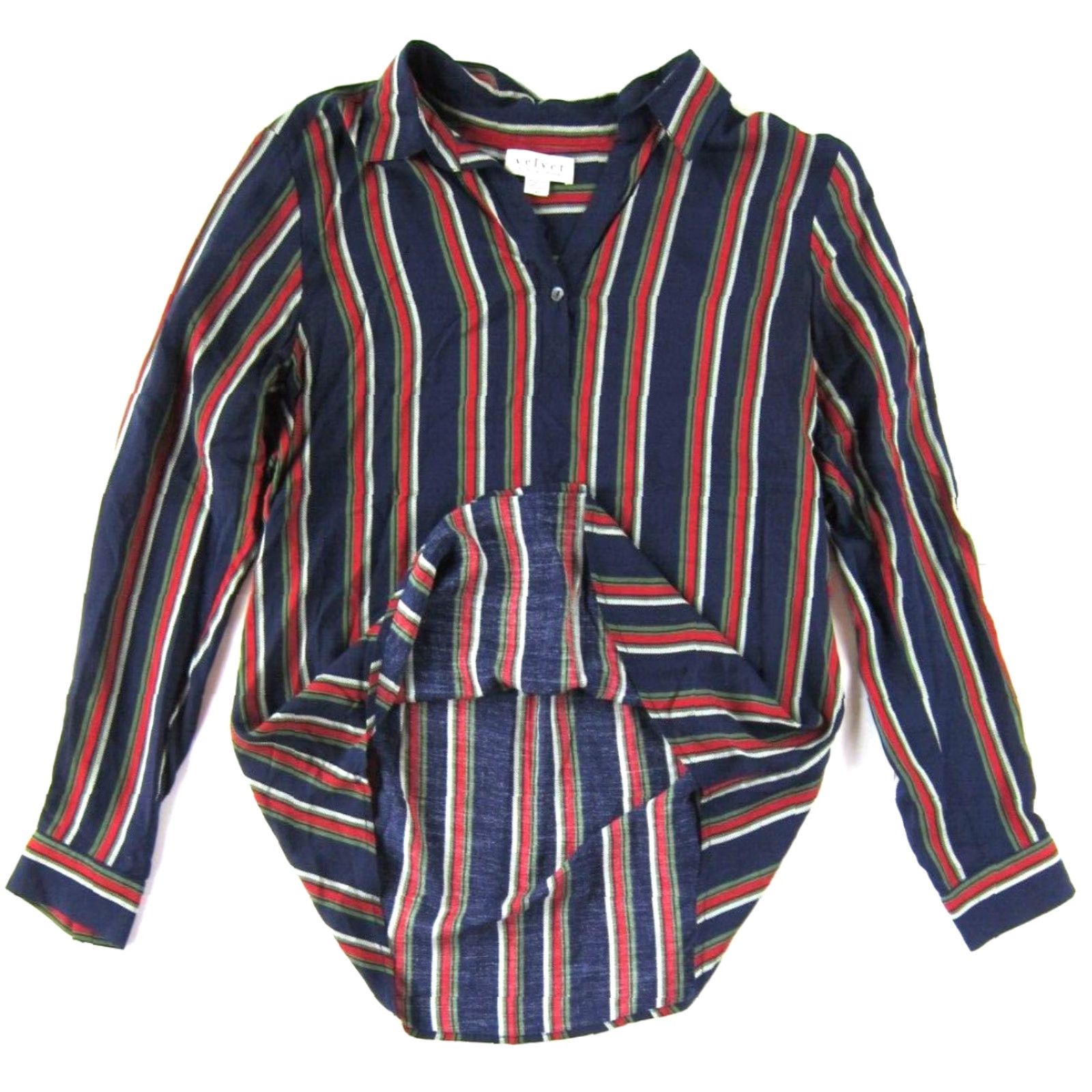 Velvet VINTAGE Velvet Graham & Spencer Blouse Stripe Collar Long Sleeve M Blue Red Green Rayon Size M / US 6-8 / IT 42-44 - 5 Thumbnail