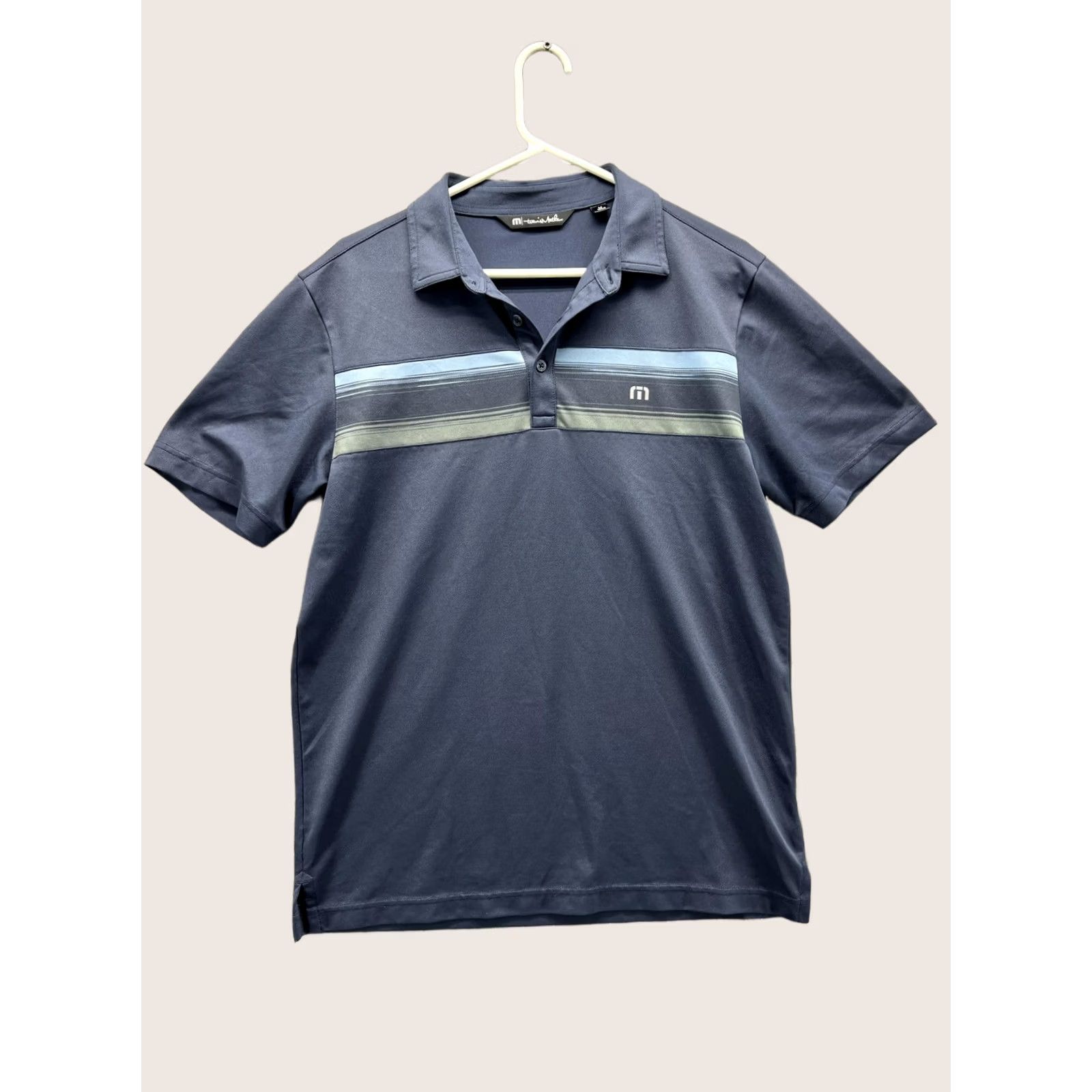 TravisMathew Travis Mathew Polo Shirt Mens M Blue Stripe Golf Performance Short Sleeve Shirt Size US M / EU 48-50 / 2 - 1 Thumbnail