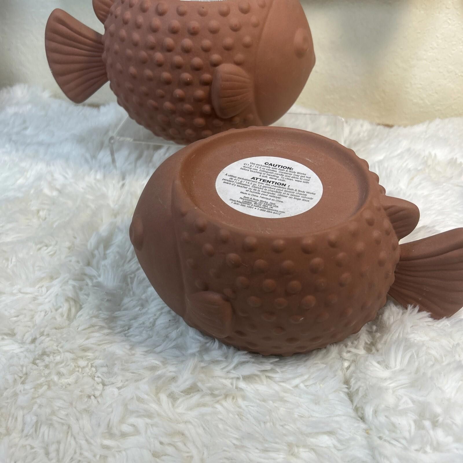 Designer Bath & Body Works Terra Cotta PUFFER FISH 3-Wick Holders (2) Size ONE SIZE - 2 Thumbnail