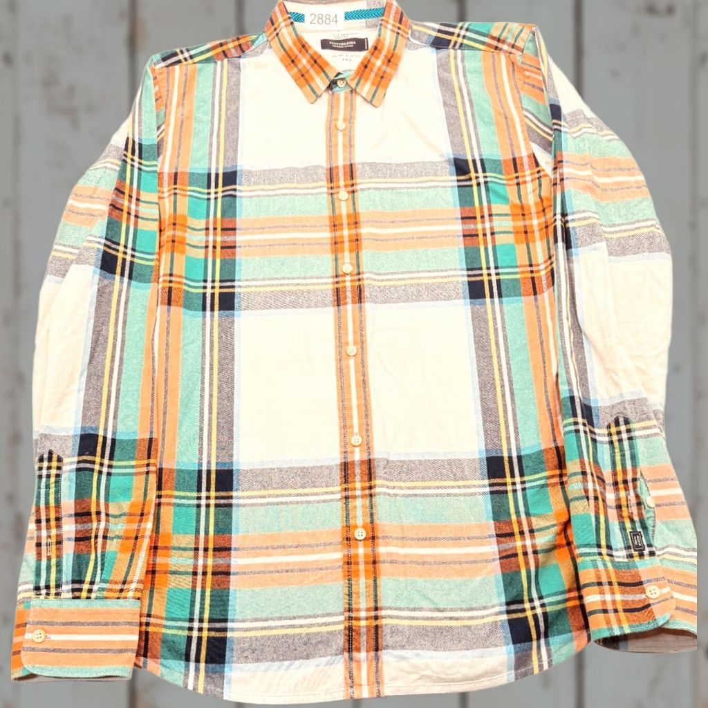 Scotch & Soda Scotch & Soda Shirt XL Mens Green Multicolour Regular Cotton Button-Up Long Sleeve Twill Striped 2884 Size US XL / EU 56 / 4 - 1 Thumbnail