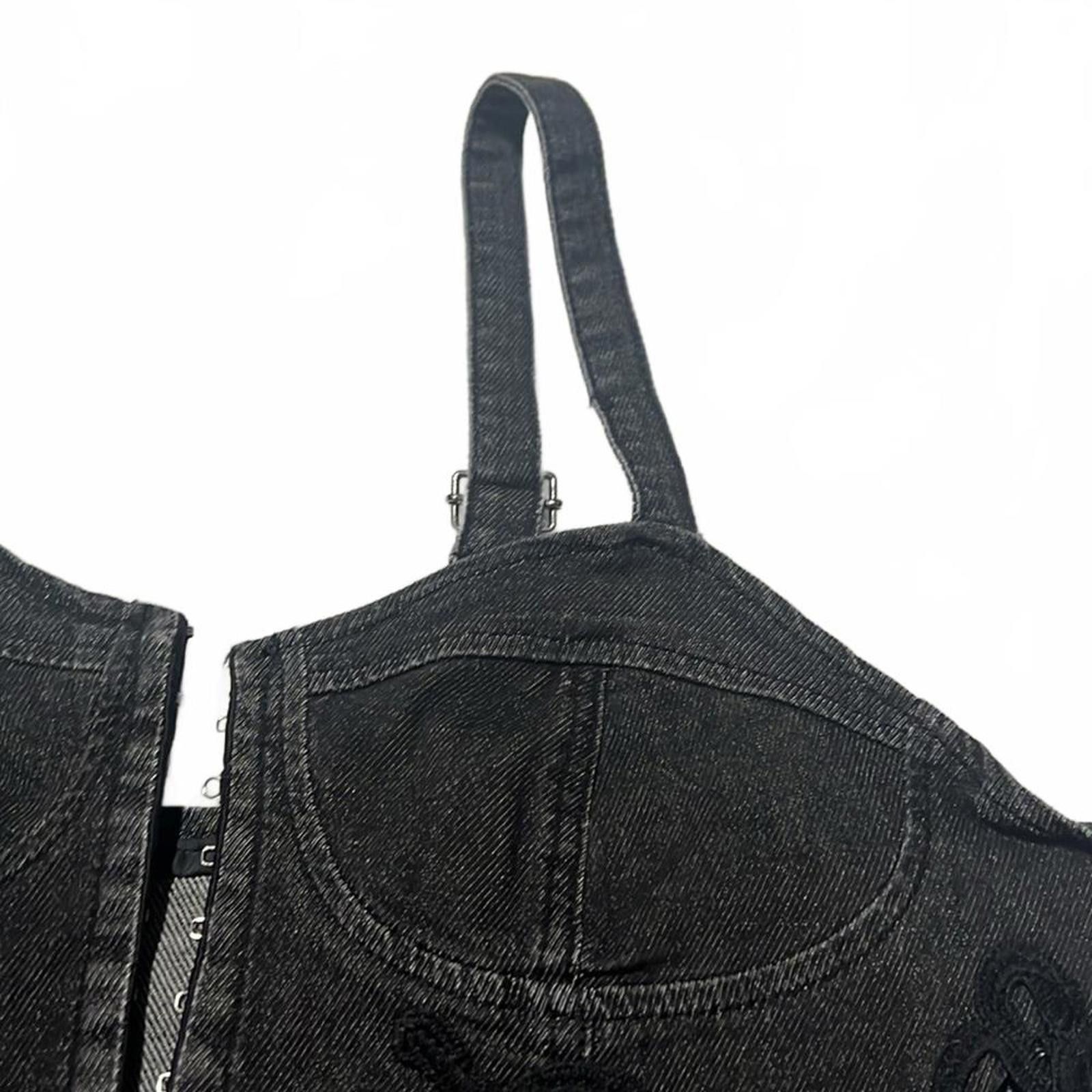 Designer Boho harmony corset crop top denim lace vintage lace crochet Size XXL / US 16-18 / IT 52-54 - 4 Thumbnail
