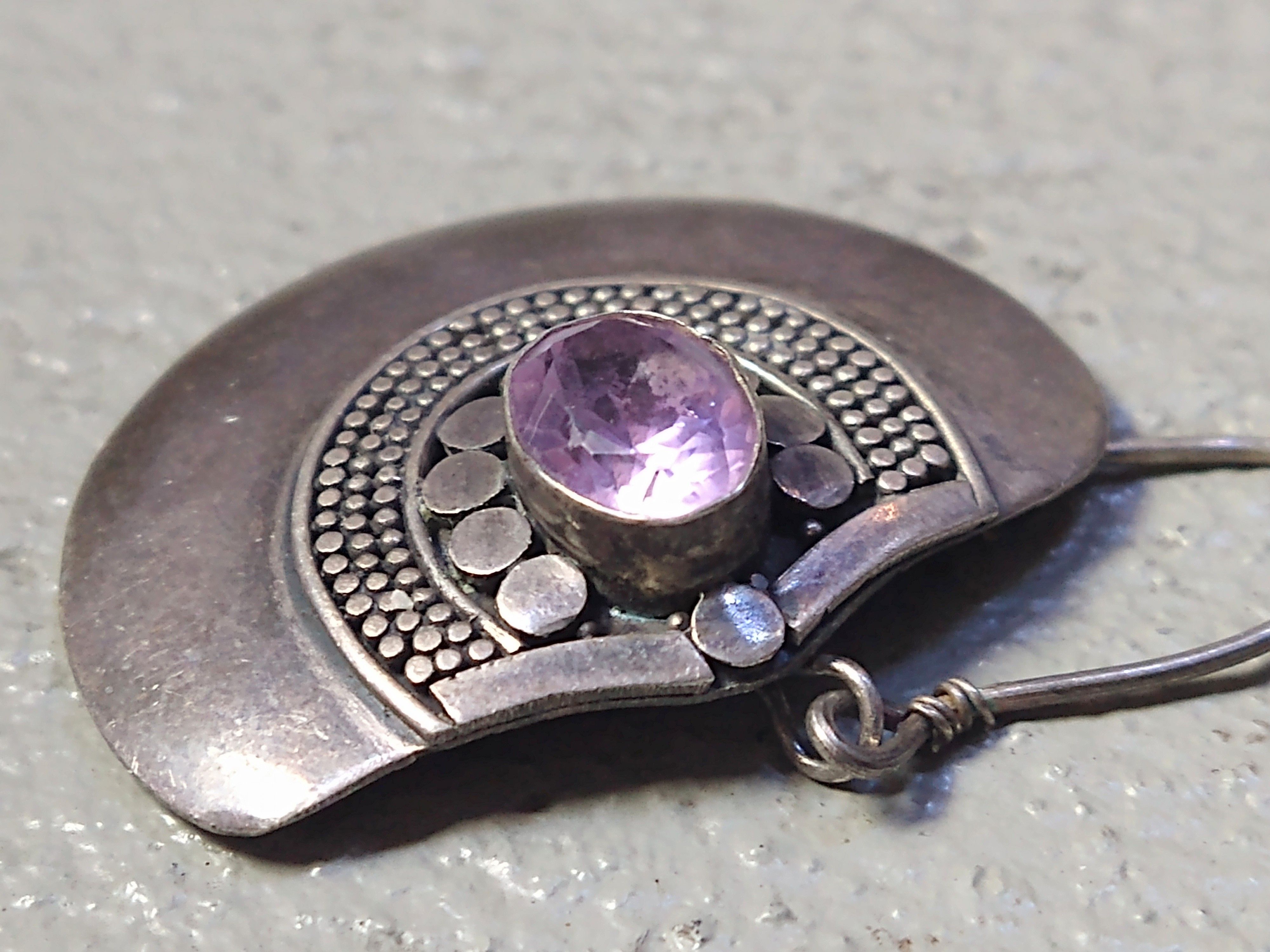 Jewelry × Vintage Vintage Sterling Silver Earrings Purple Amethyst Fan Modern Size ONE SIZE - 5 Thumbnail