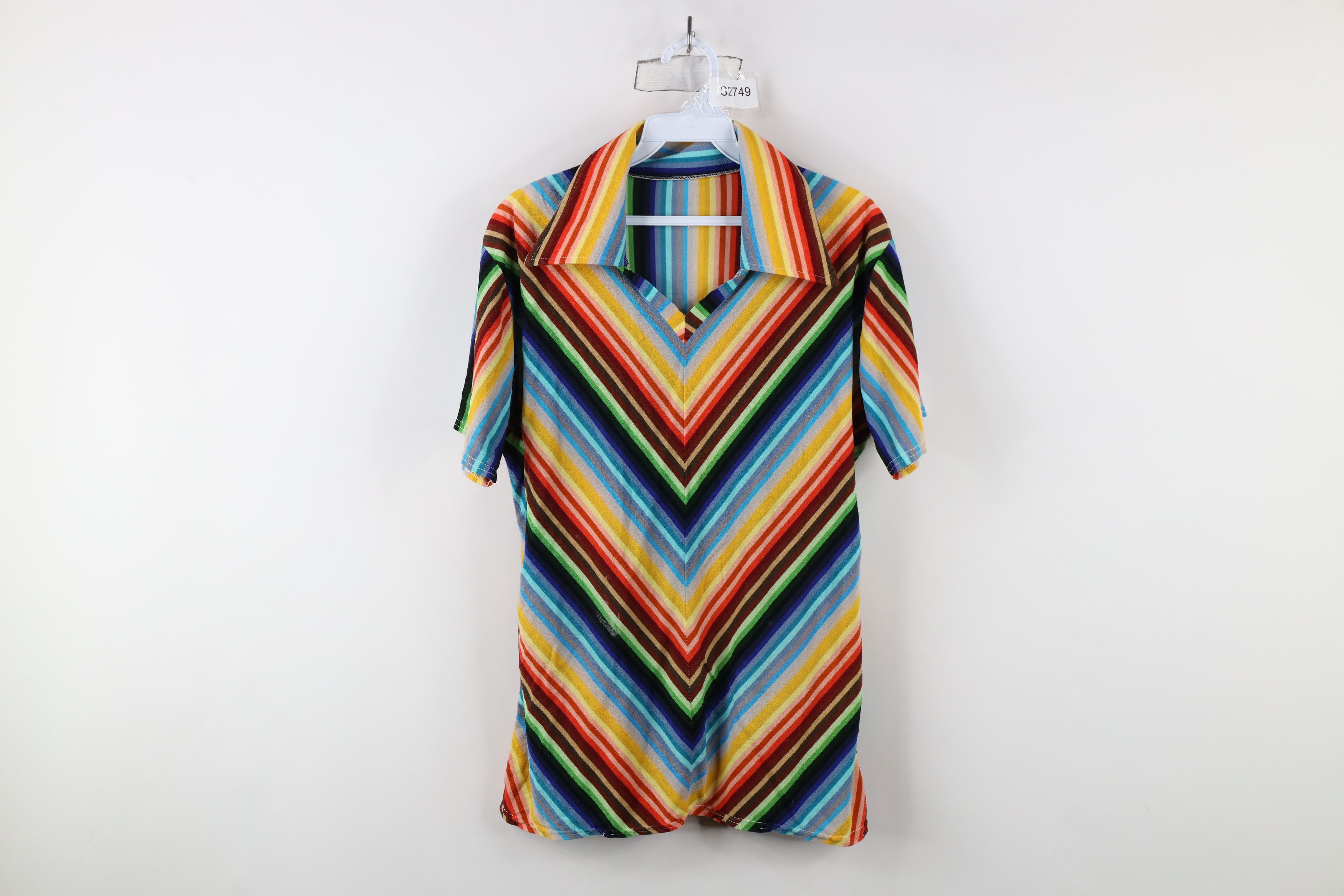 Vintage 70s Streetwear Rainbow Striped Terry Cloth Polo