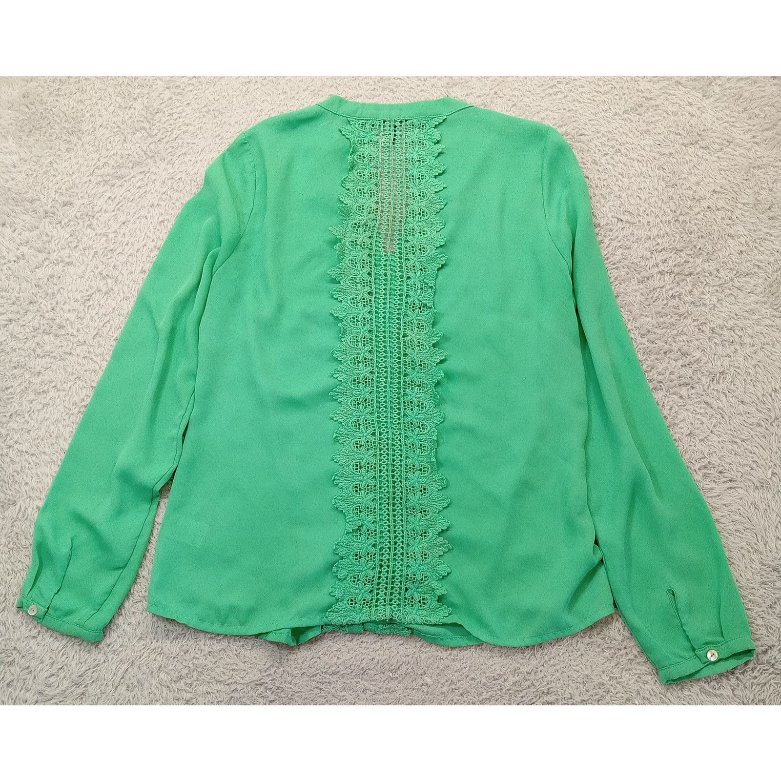 & Other Stories leshop Lace Blouse S Women's Long Sleeve Green Polyester Size S / US 4 / IT 40 - 2 Thumbnail
