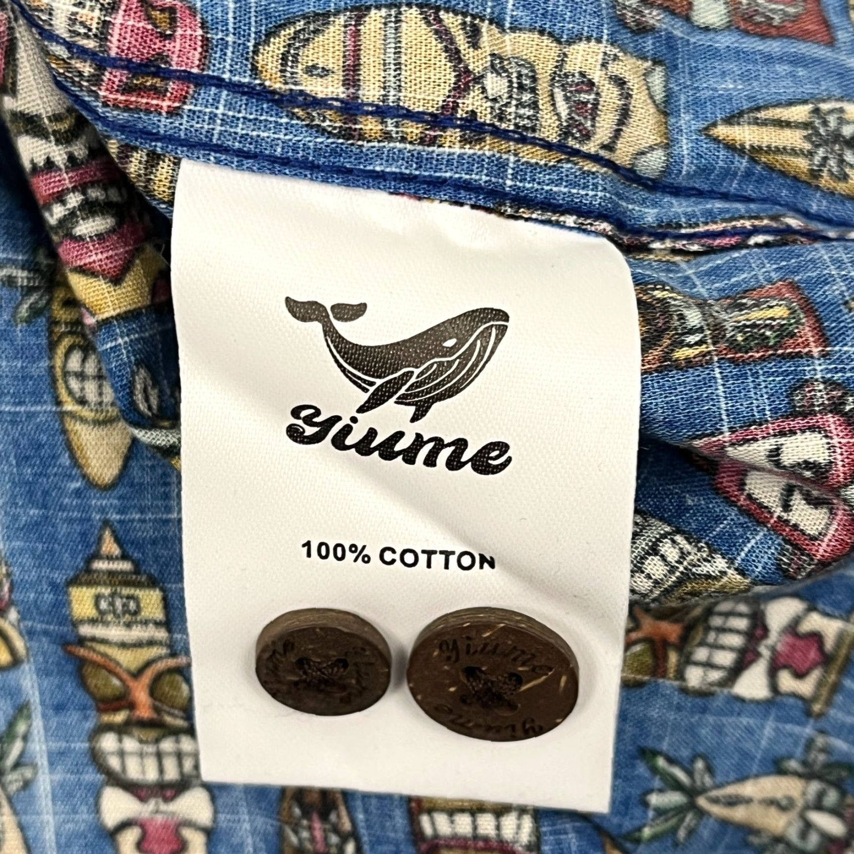 Vintage Yiume Shirt Mens L Blue Tiki Totem Hawaiian Floral Short Sleeve Button-Up Collared Shirt Size US L / EU 52-54 / 3 - 7 Thumbnail