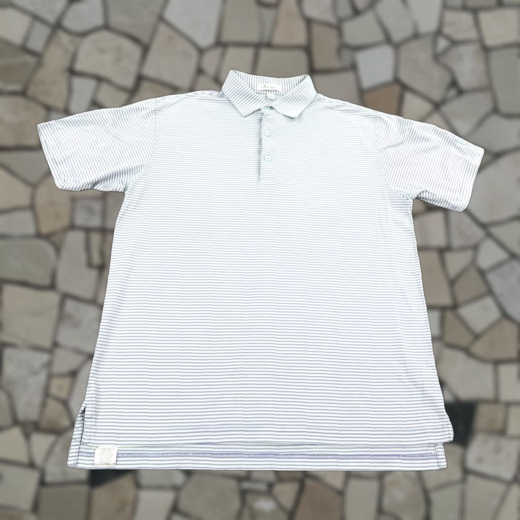 Peter Millar Polo Shirt M Men Polo Blue Stripes Golf San Luis Obispo Club▲