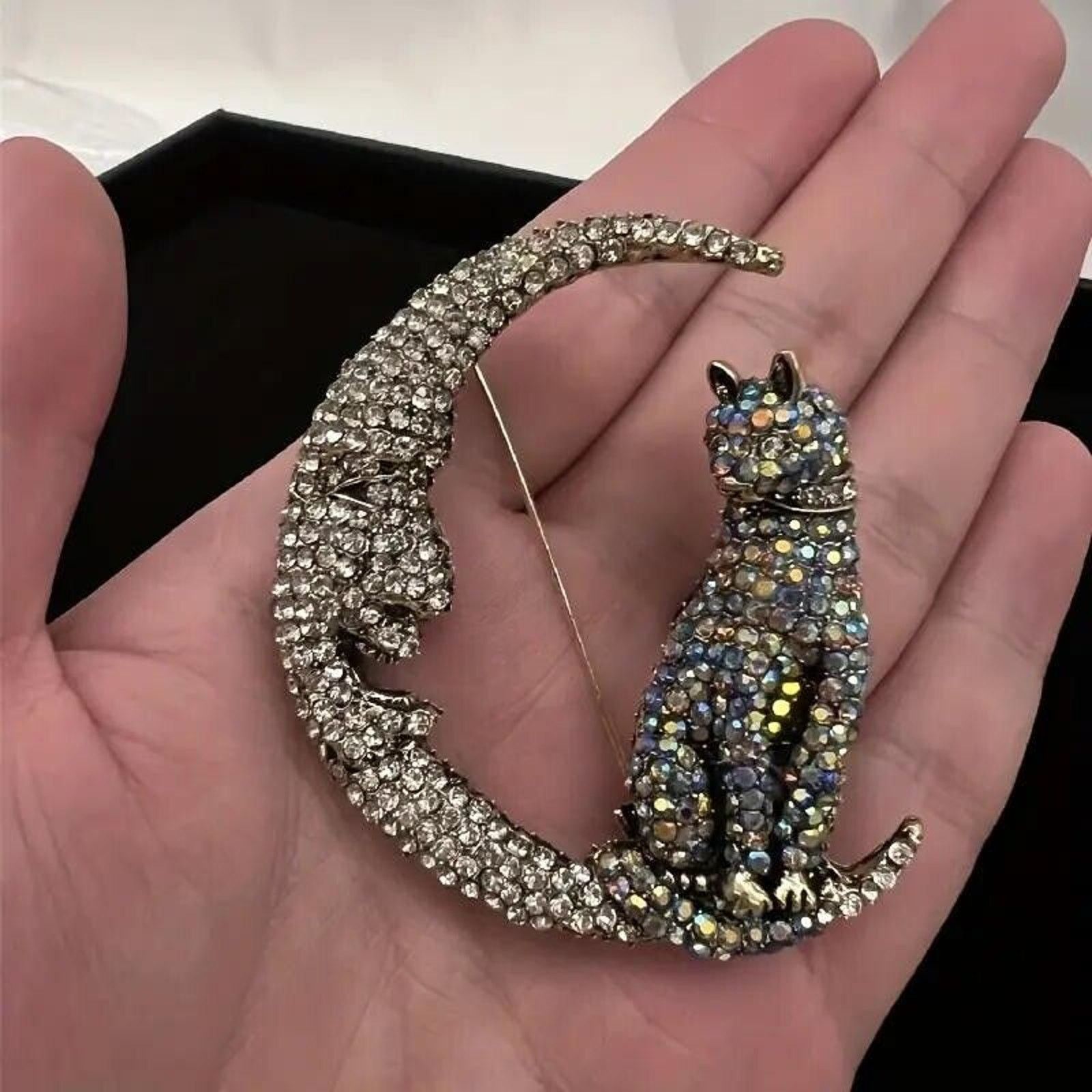 Other Man In The Moon & Cat Brooch Golden AB Pave Set Size ONE SIZE - 3 Thumbnail