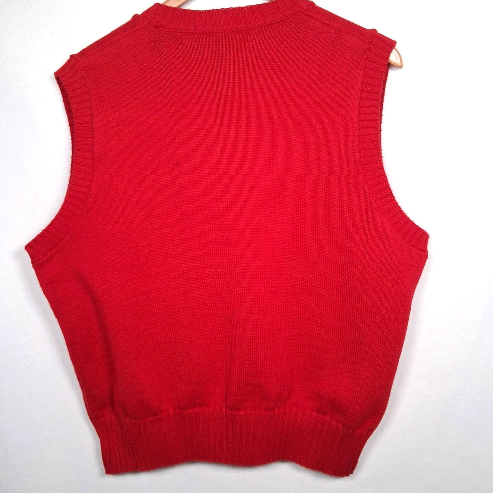 Lands' End VINTAGE Lands' End Sweater Vest Men's L Red 1990s V-Neck Knit Cotton Casual Casual/Office Wear 90s USA Size US L / EU 52-54 / 3 - 2 Thumbnail