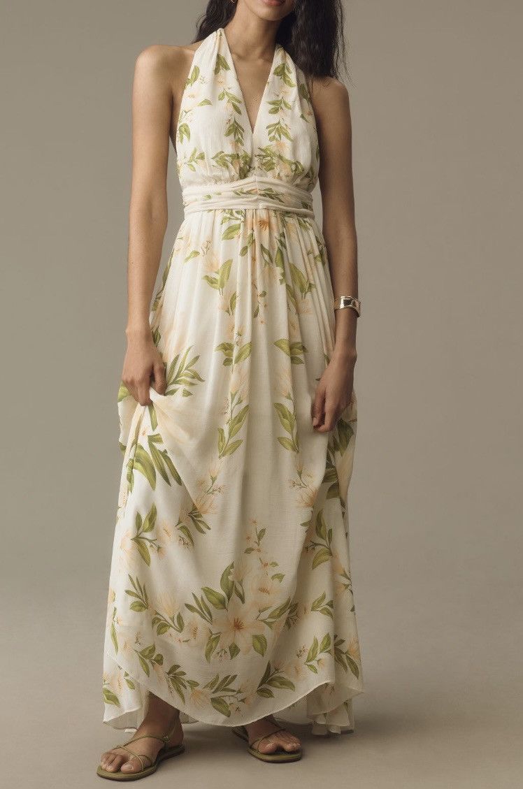 Farm Rio Farm Rio V-Neck Floral Chiffon Maxi Dress, Size L Size L / US 10 / IT 46 - 2 Thumbnail