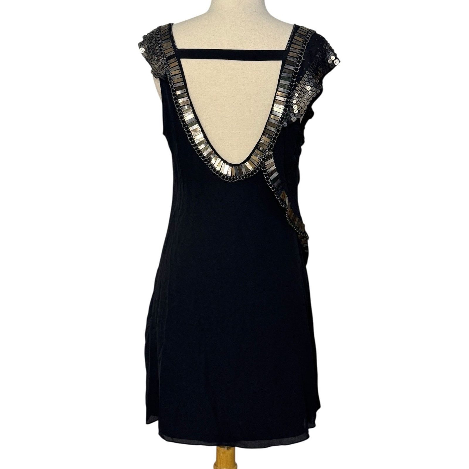 Karen Millen KAREN MILLEN Silk Beaded Sequin Mini Dress Asymmetric Party Size M / US 6-8 / IT 42-44 - 8 Thumbnail