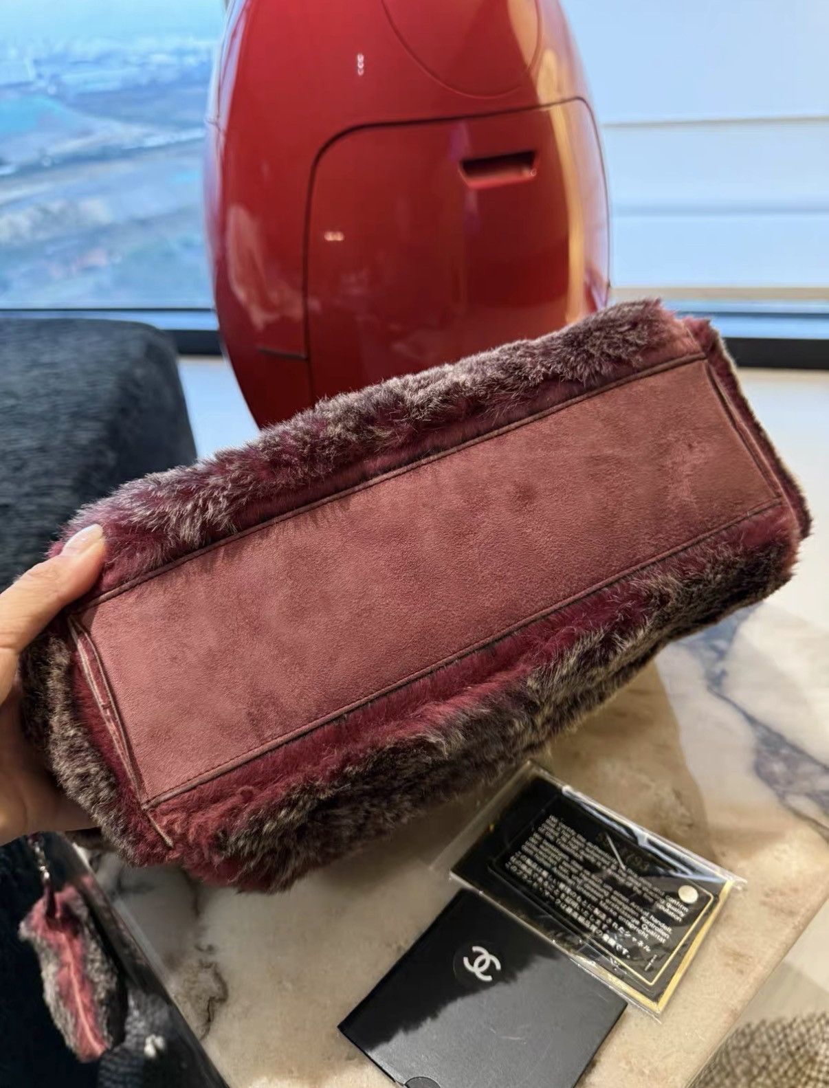 Chanel Chanel Raspberry Red Rabbit Fur Tote Shoulder Bag J36 Size ONE SIZE - 4 Thumbnail