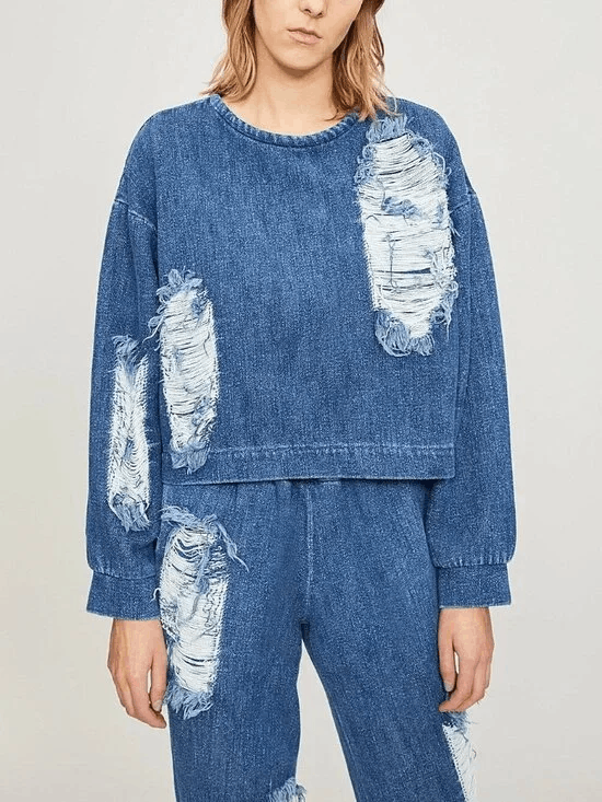 Other Ksenia Schnaider FW 2018 RTW Distressed Denim Sweater Size S / US 4 / IT 40 - 5 Thumbnail