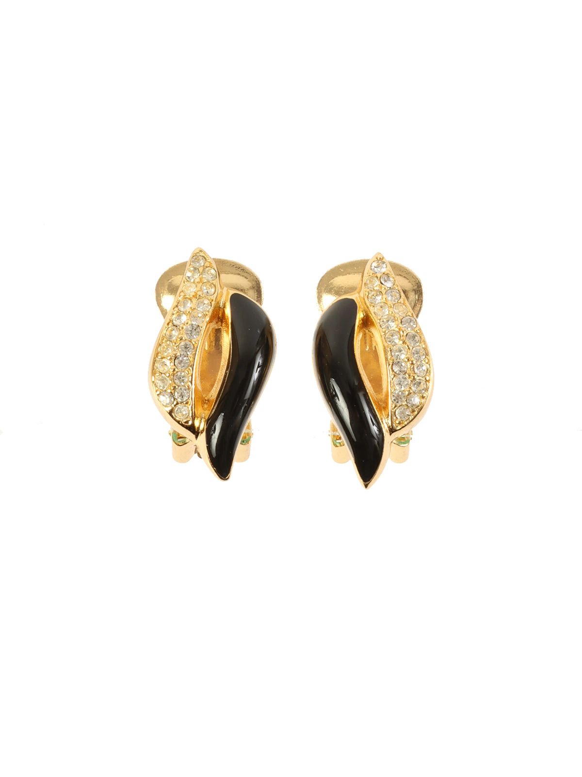 image of Dior Rhinestone Design Earrings Black, Women's