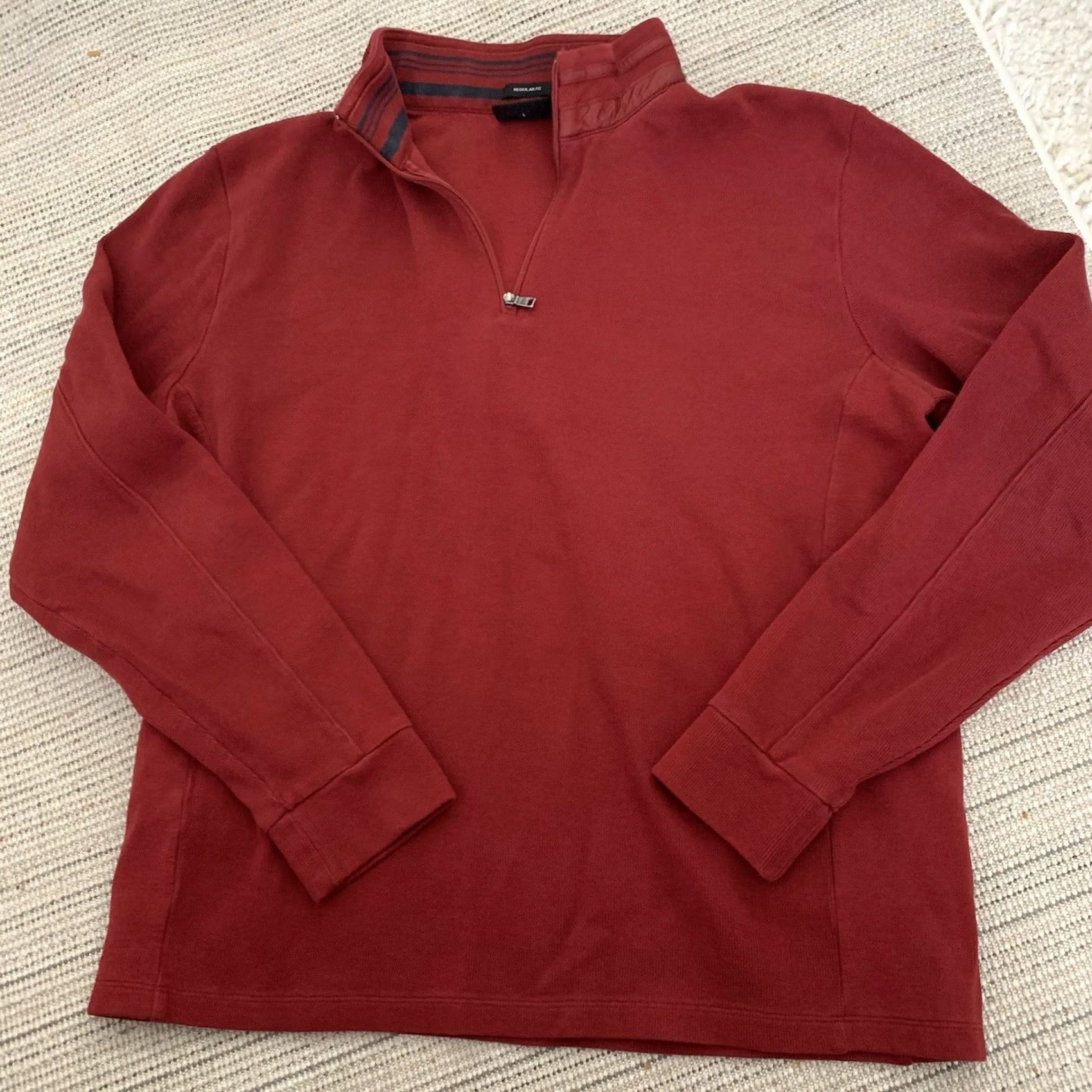 Hugo Boss HUGO BOSS Sweater Pullover 1/4 Zip Mens Large Brick Red 100% Cotton Mock Neck Long Sleeve Size US L / EU 52-54 / 3 - 7 Thumbnail