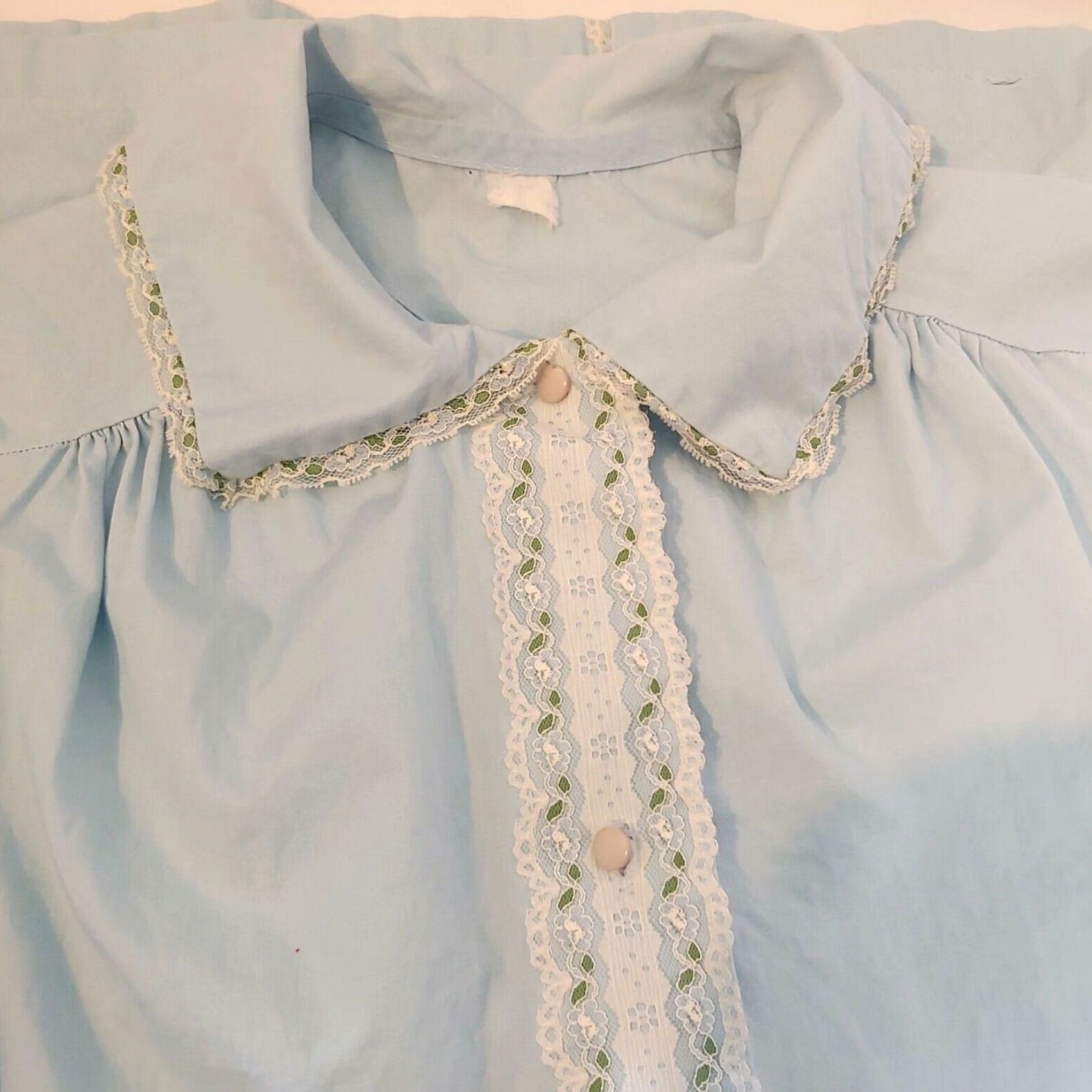 Vintage VINTAGE Womens Nightgown M/L Lace Trim Blue Short Sleeve Button Grannycore Shirt Size 32" / US 10 / IT 46 - 2 Thumbnail