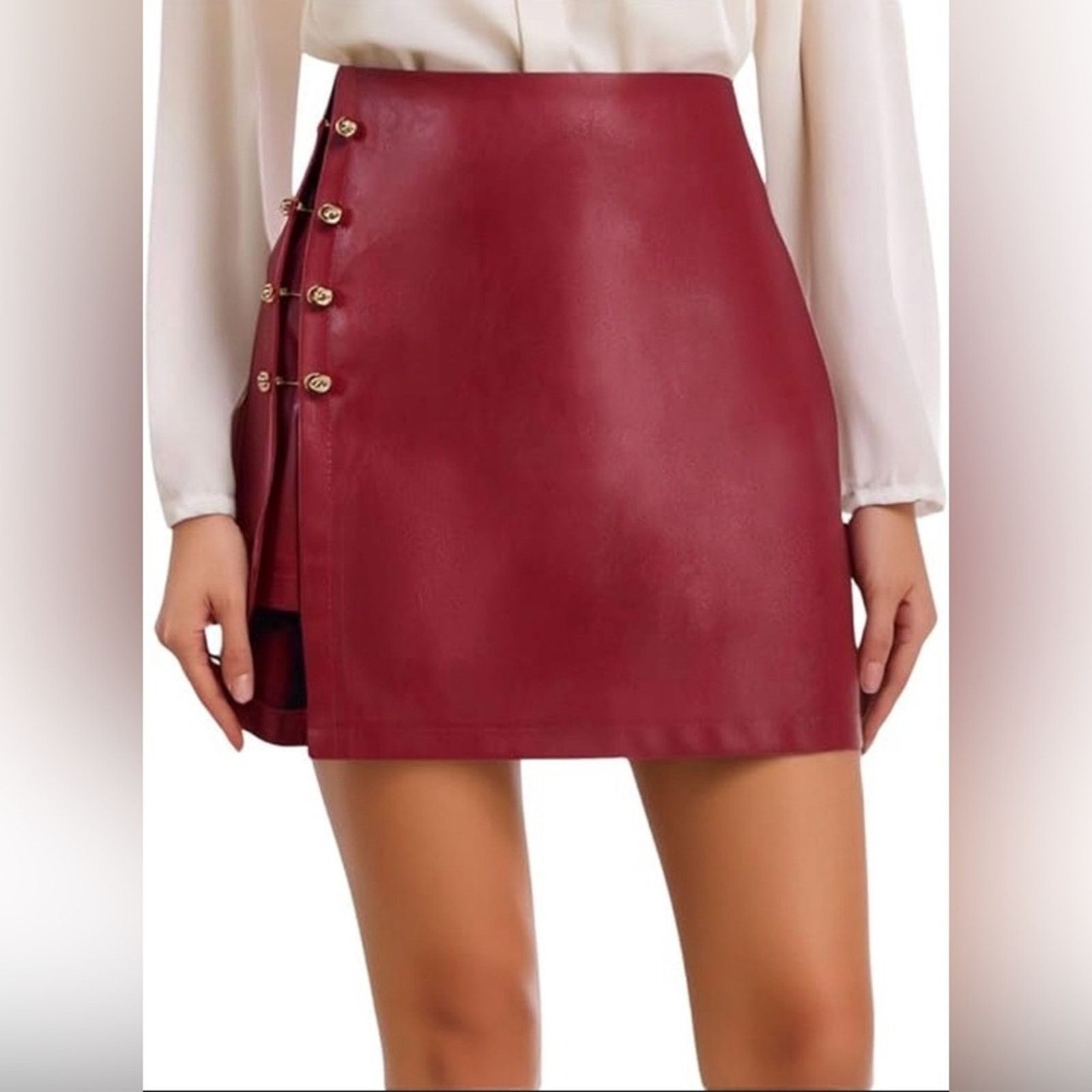 Other New Y2K Elegant Red Women's Faux Leather Skirt size S Size 27" / US 4 / IT 40 - 1 Thumbnail