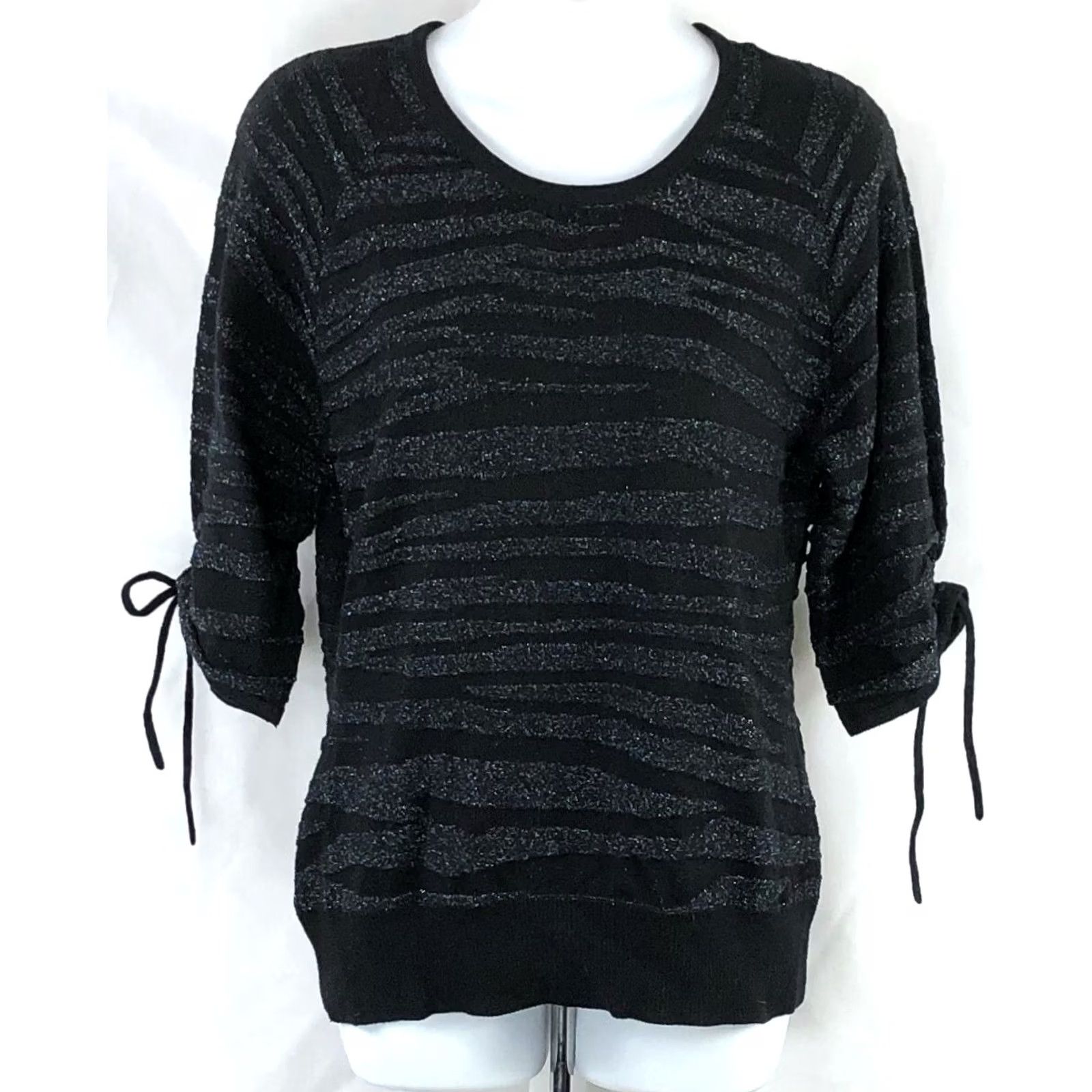 Worthington Worthington Sweater Top M Blk Zebra Glitter Metallic Gathered Ties 90s Y2K Glam Size M / US 6-8 / IT 42-44 - 5 Thumbnail