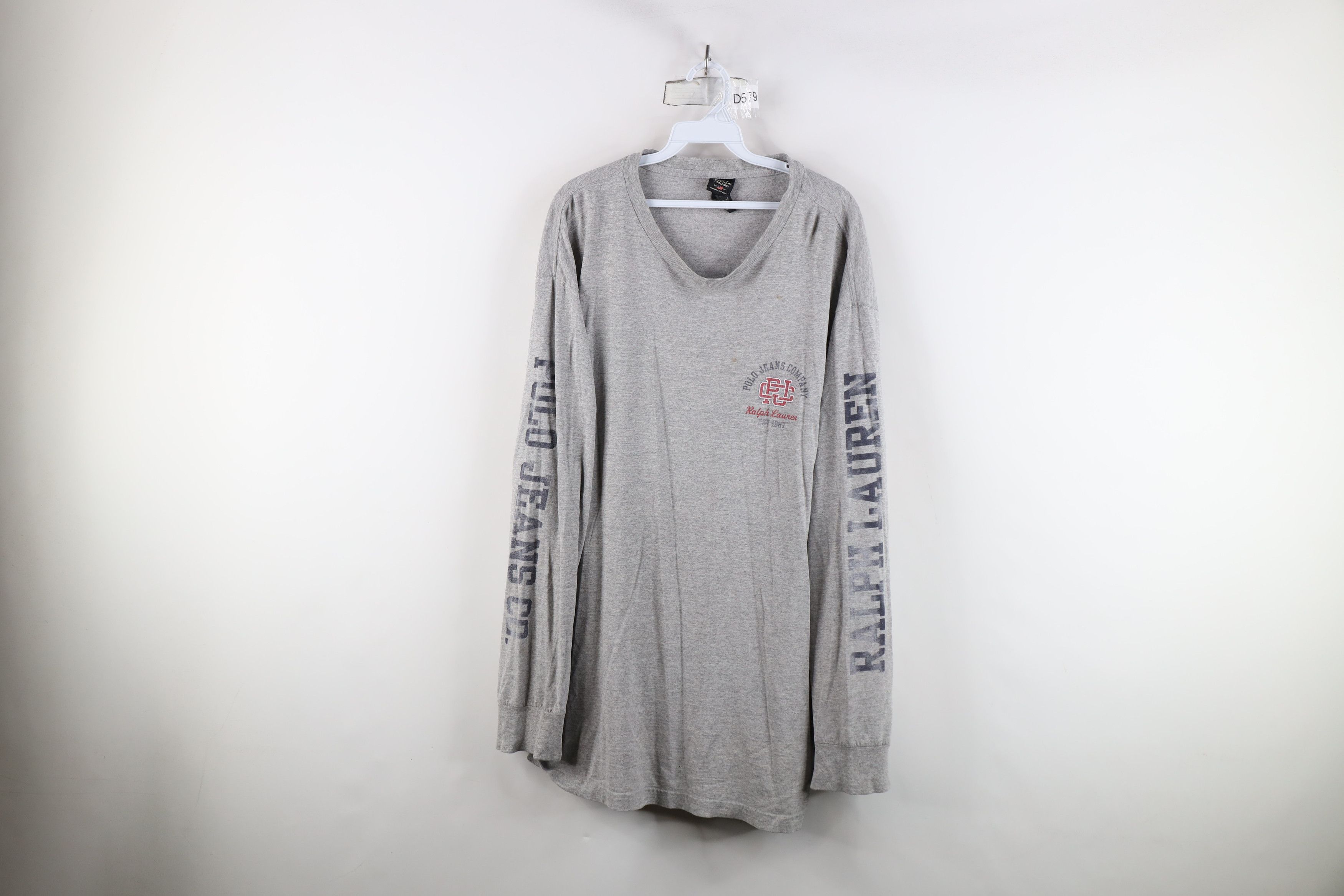 Ralph Lauren × Vintage Vintage 90s Ralph Lauren Spell Out Long Sleeve T-Shirt Gray Size US XL / EU 56 / 4 - 1 Thumbnail