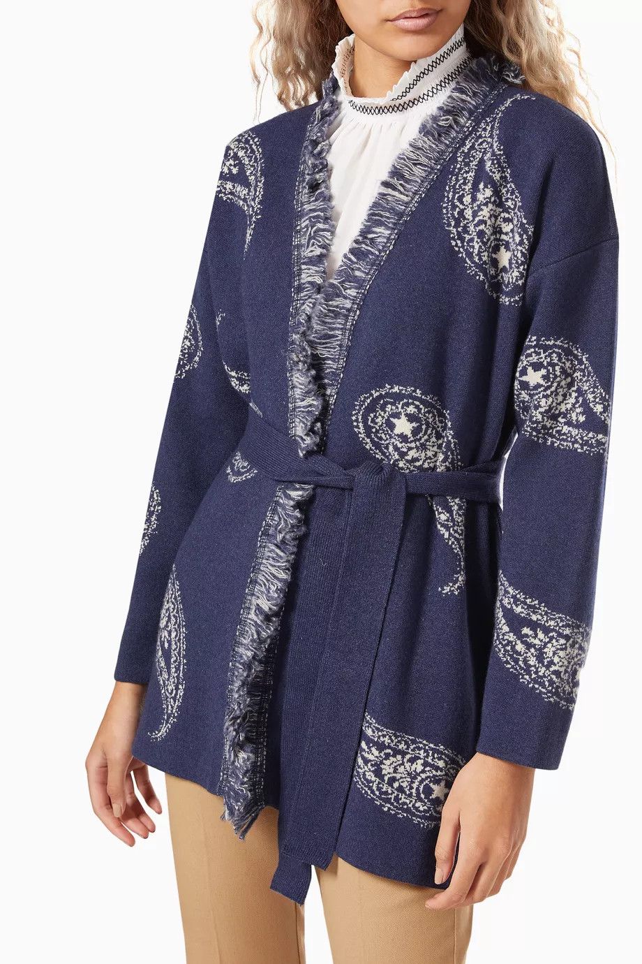 Marella Marella Sonale Cardigan in Cashmere Jacquard Wool Blend Size M / US 6-8 / IT 42-44 - 5 Thumbnail