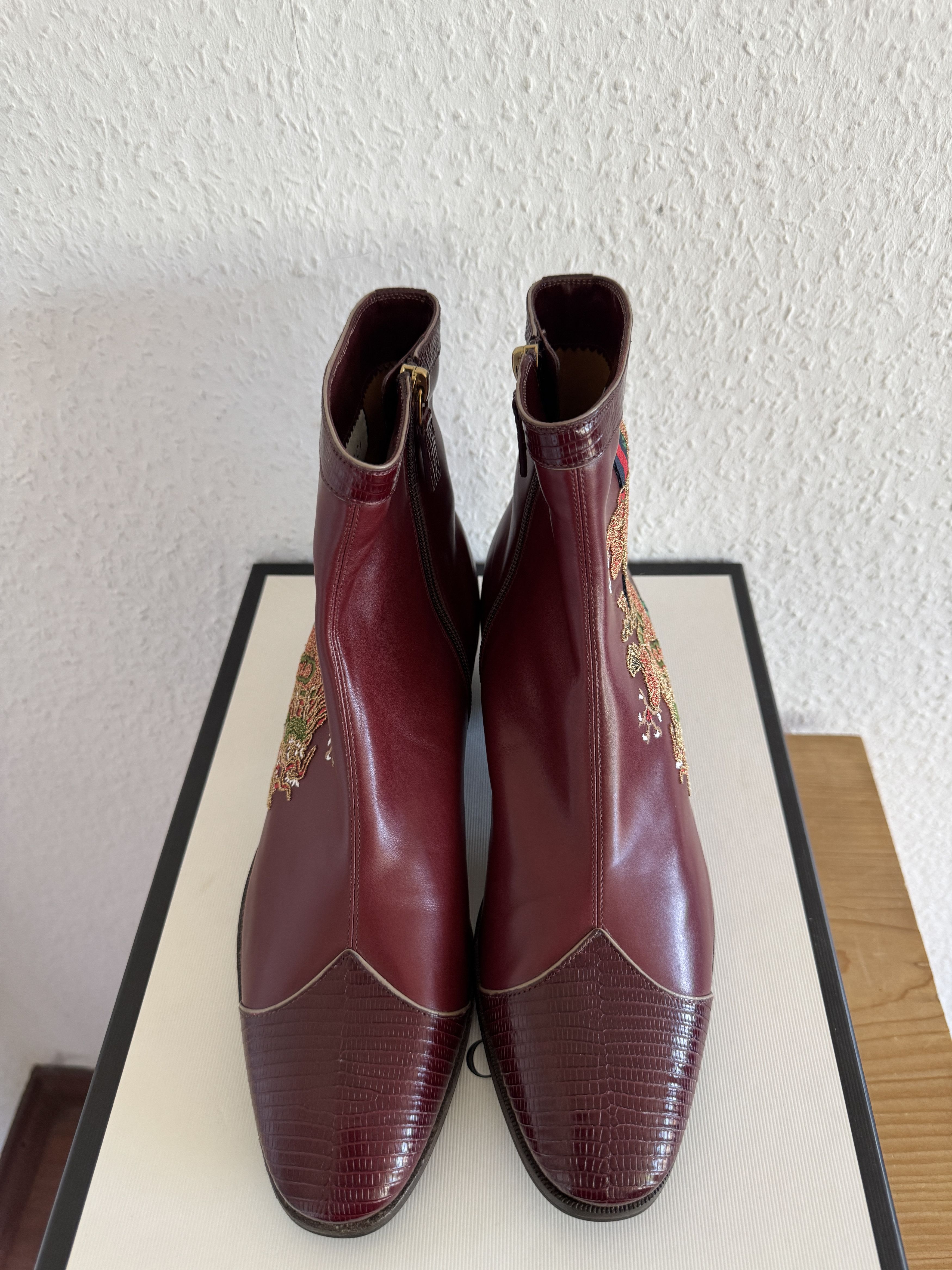 Gucci Red Leather Dragon Embroidery Boots Size US 8.5 / EU 41-42 - 5 Thumbnail
