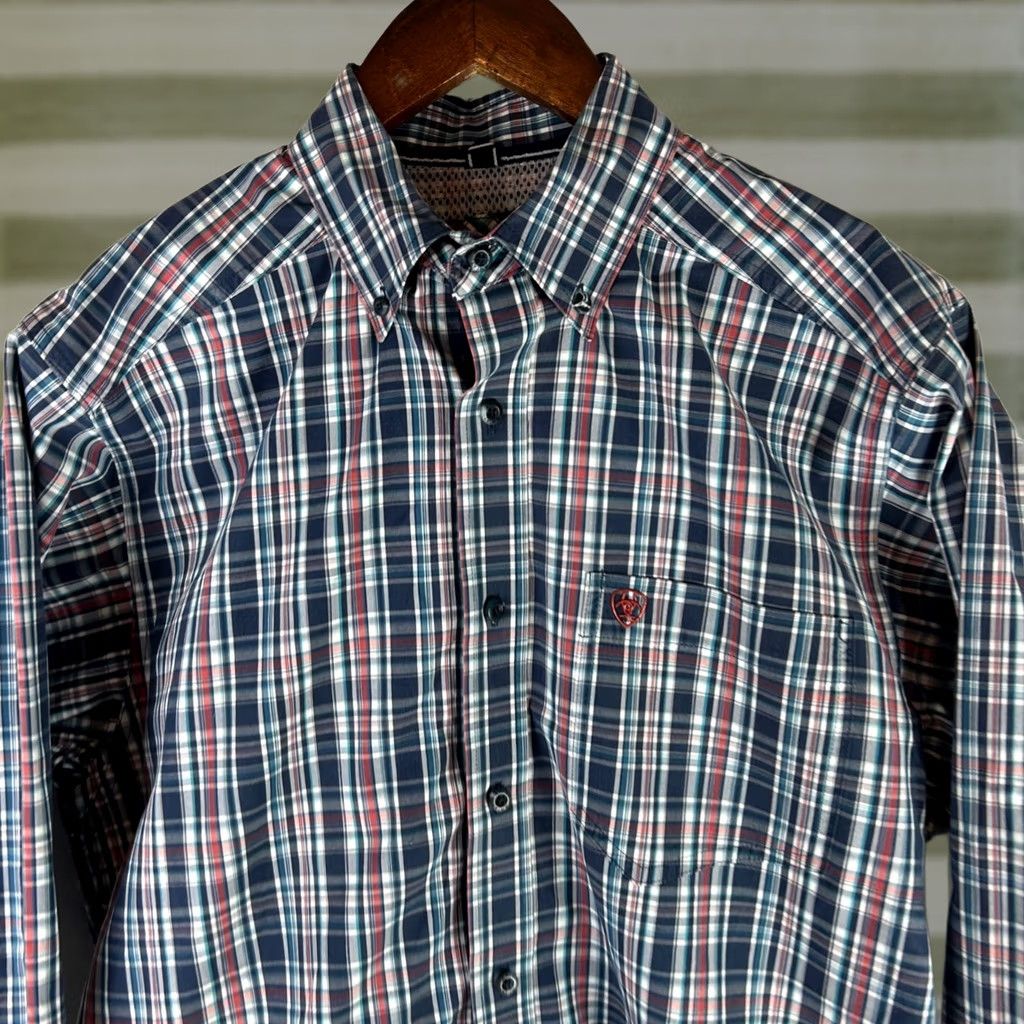 Ariat Ariat Pro Series Mens Medium Plaid Long Sleeve Button-Down Shirt Blue Red Size US M / EU 48-50 / 2 - 1 Thumbnail