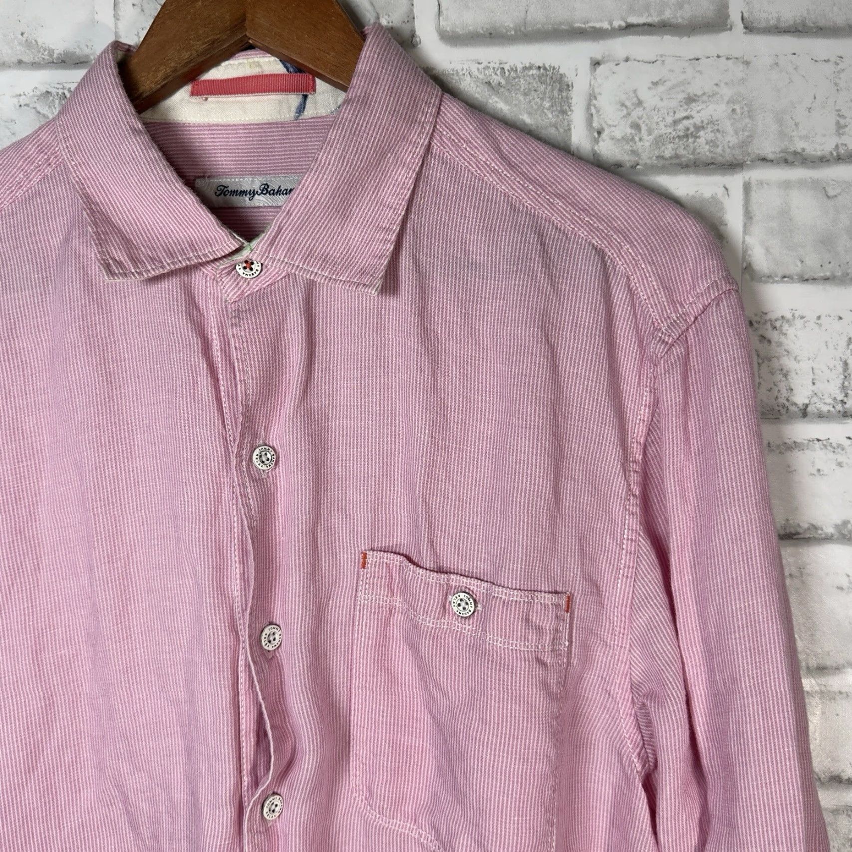 Tommy Bahama VINTAGE Tommy Bahama Pink Linen Long Sleeve Button-Up Shirt M Mens Size US M / EU 48-50 / 2 - 2 Thumbnail