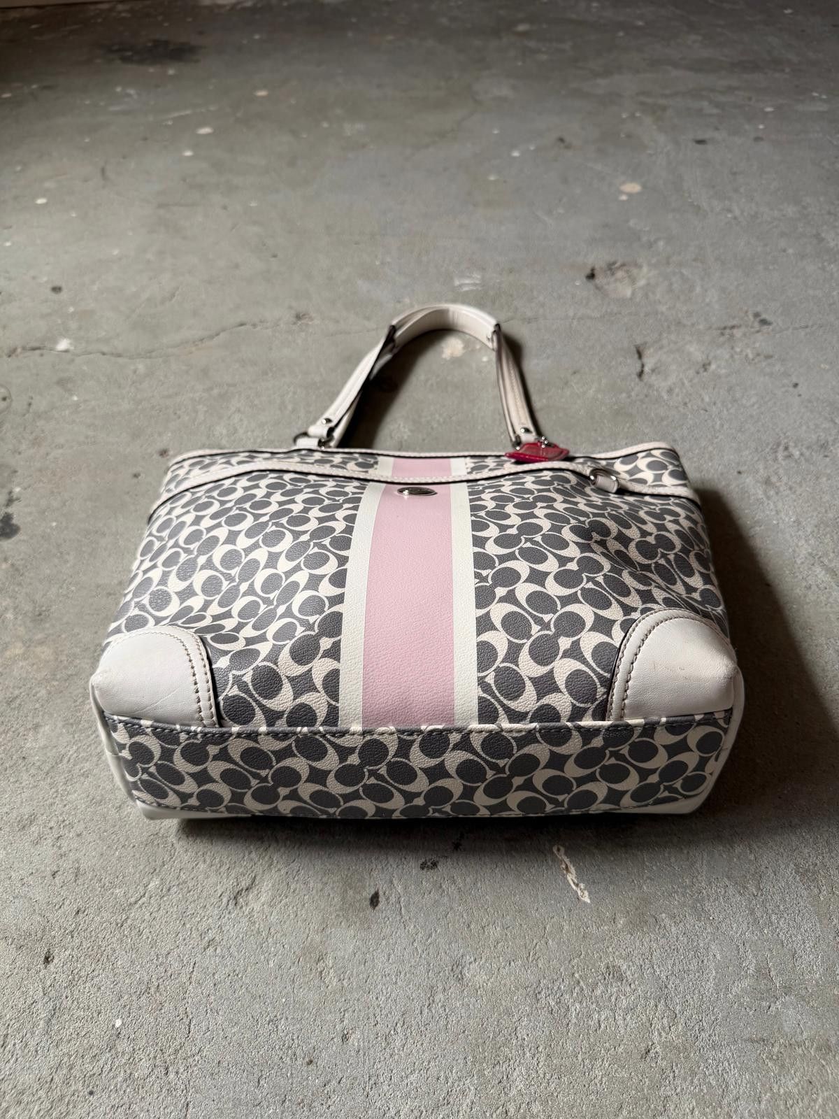 Coach Coach Signature Heritage Stripe Tote Bag Grey/Pink Size ONE SIZE - 6 Thumbnail