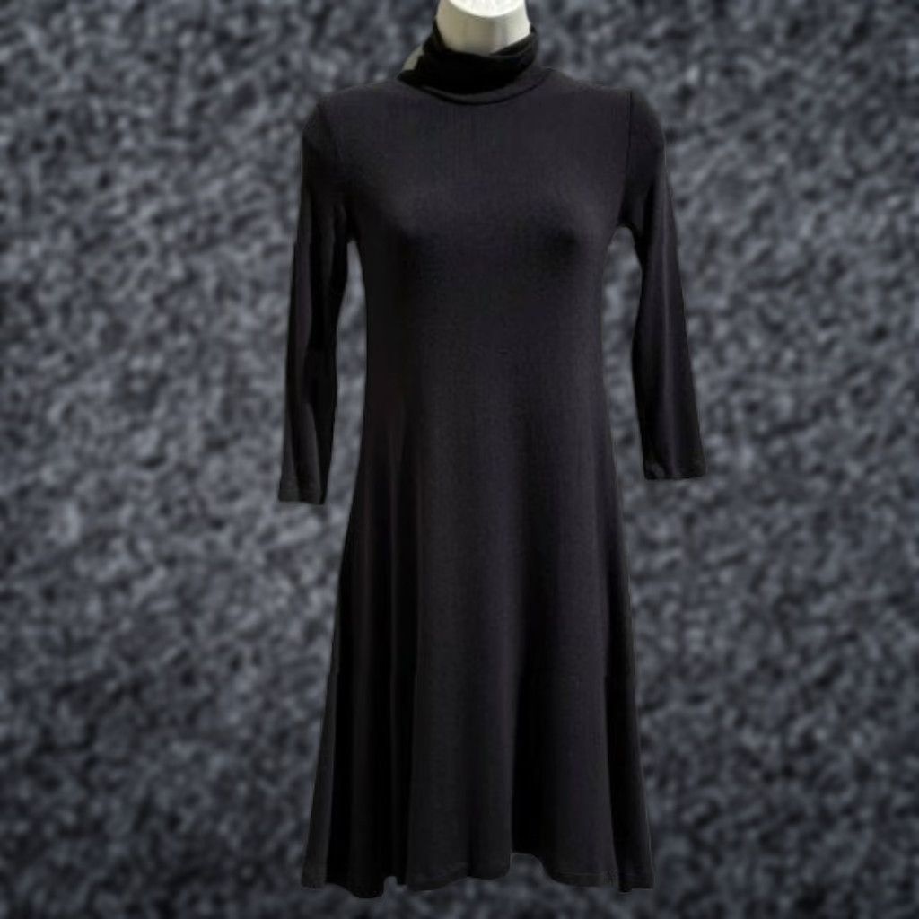 Vintage Amour Vert Dress Women XS Black Mini Swing Knit Turtleneck Long Sleeve Size XS / US 0-2 / IT 36-38 - 1 Thumbnail