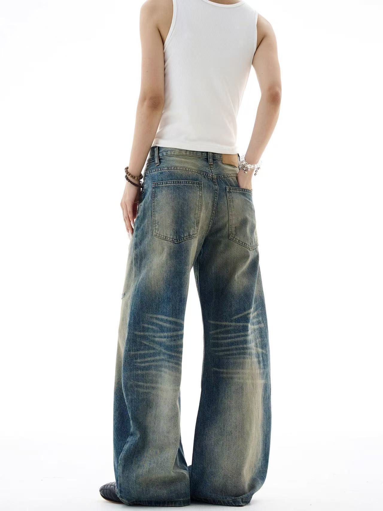 Vintage American men's cleanfit washed distressed scimitar jeans Size US 32 / EU 48 - 6 Thumbnail