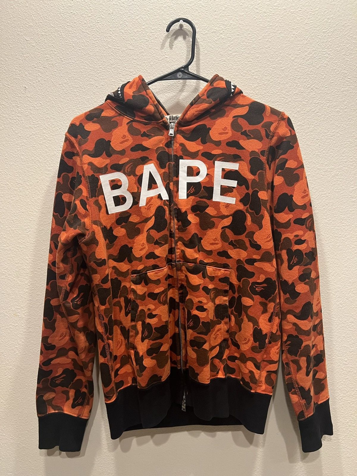 Bape × XO BAPE × XO Camo Shark Full Zip Hoodie Orange | Grailed