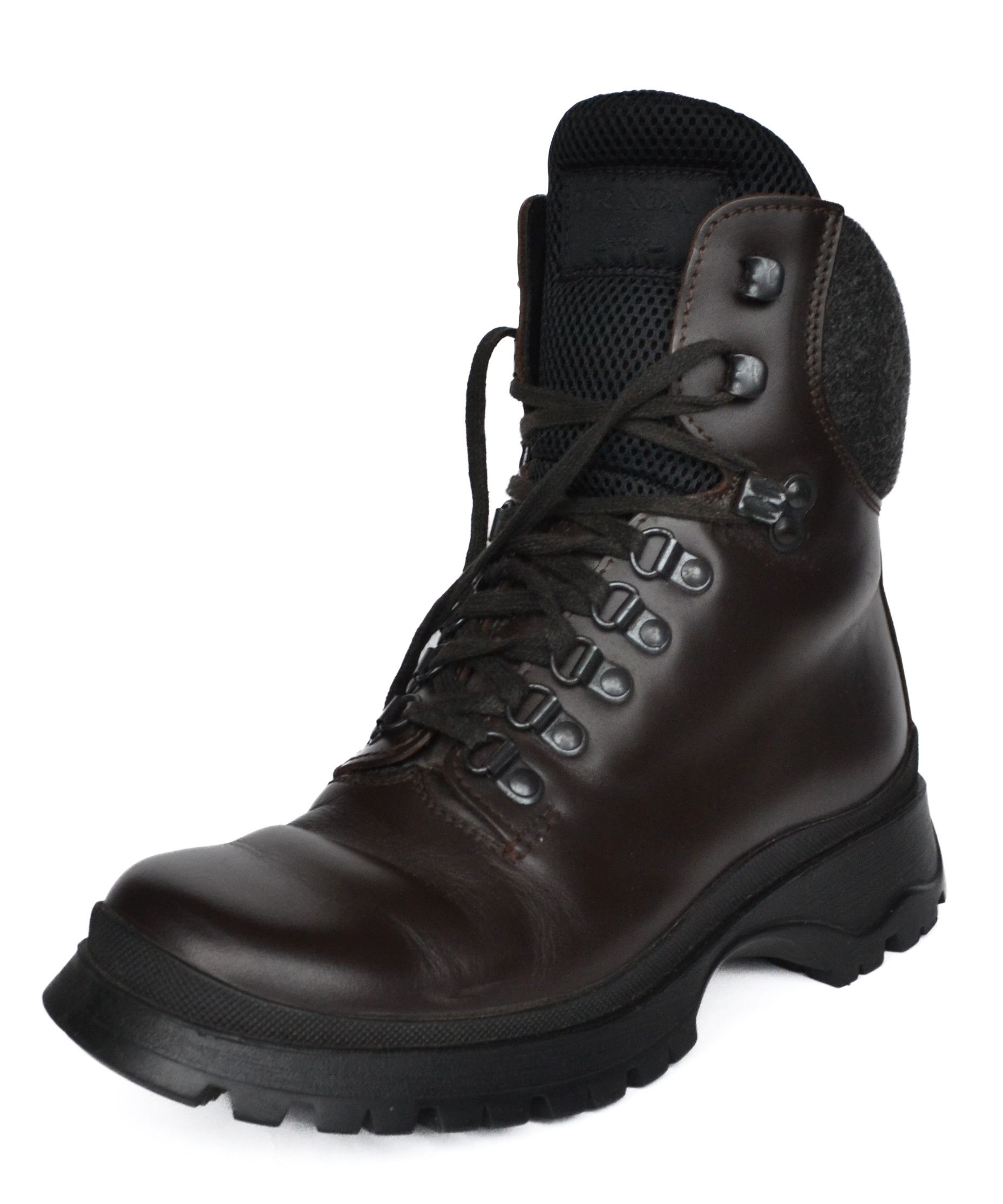 Prada 🔴 PRADA Boots Leather Wool Shoes Brown Grey 1998 Combat 38 Size US 8 / IT 38 - 7 Thumbnail
